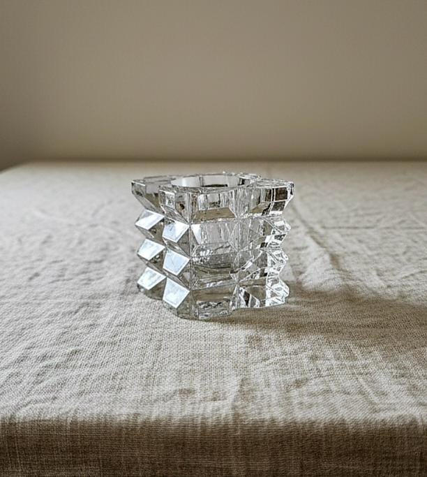 Vintage Tipperary Crystal Candle Holder Cut Glass Square Star Design Heavy Irish Crystal Tealight Votive Holder Collectible G