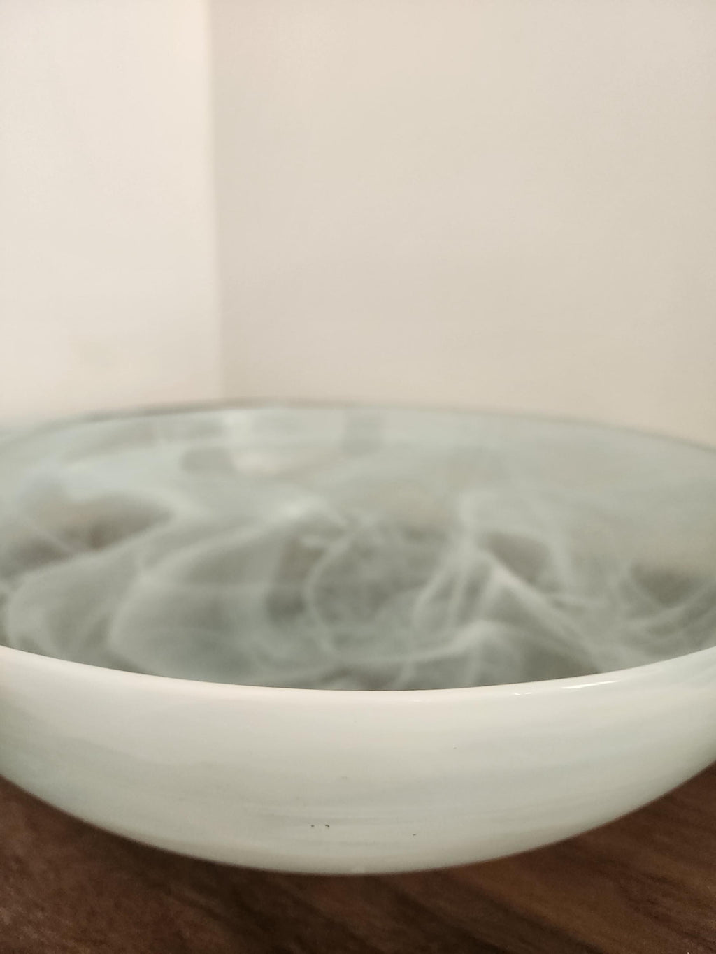 Vintage Swirled Glass Bowl White Smoke Pattern Centerpiece 11" (28cm) Decorative Heavy Art Glass Bowl Modern Minimalist Home Decor