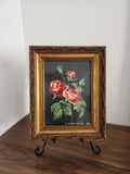Vintage Spanish Needlepoint Floral Art in Ornate Gilt Frame 1984 Hand Stitched Roses Textile Wall Decor Embroidery Picture