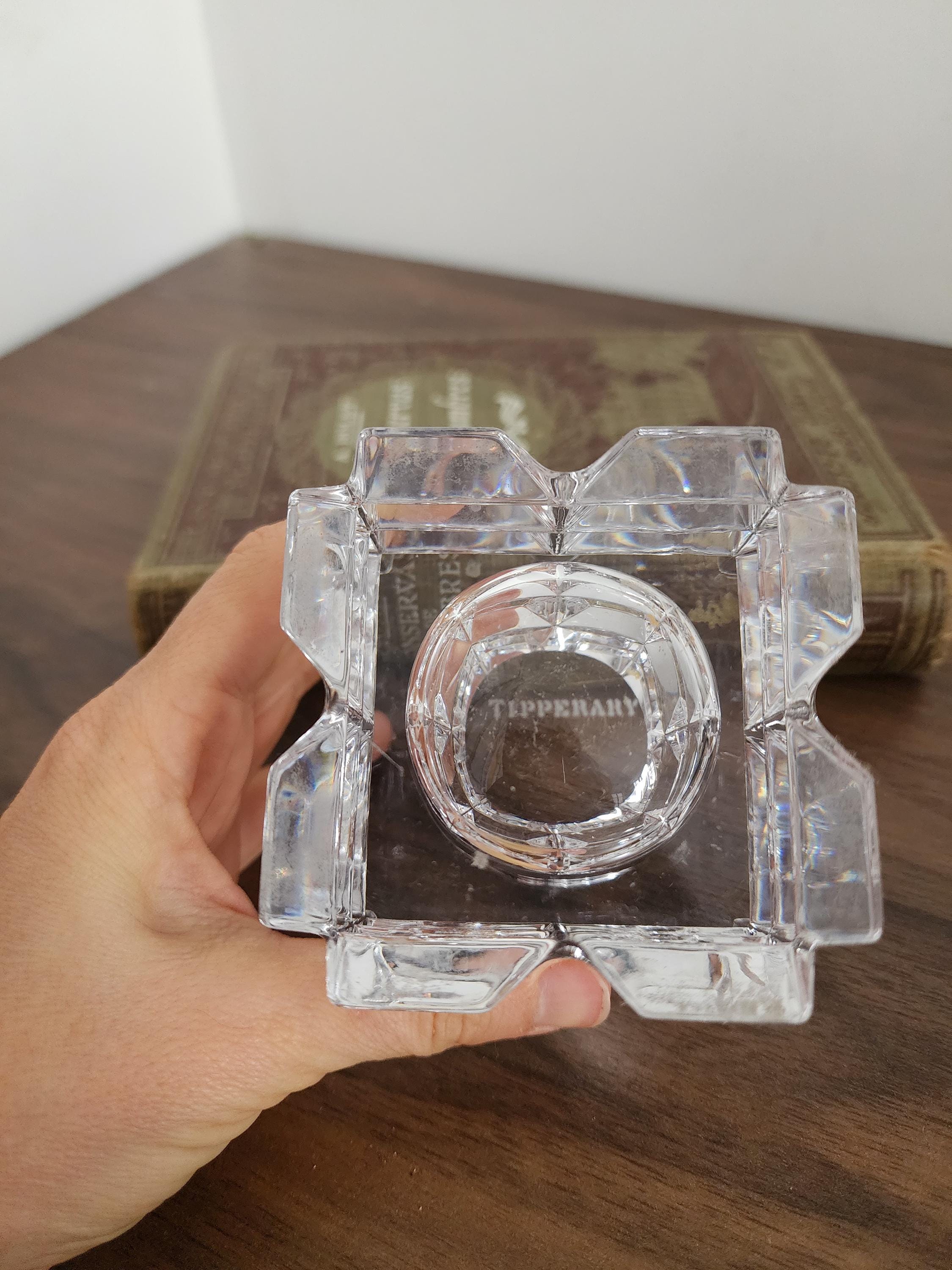 Vintage Tipperary Crystal Candle Holder Cut Glass Square Star Design Heavy Irish Crystal Tealight Votive Holder Collectible Gift