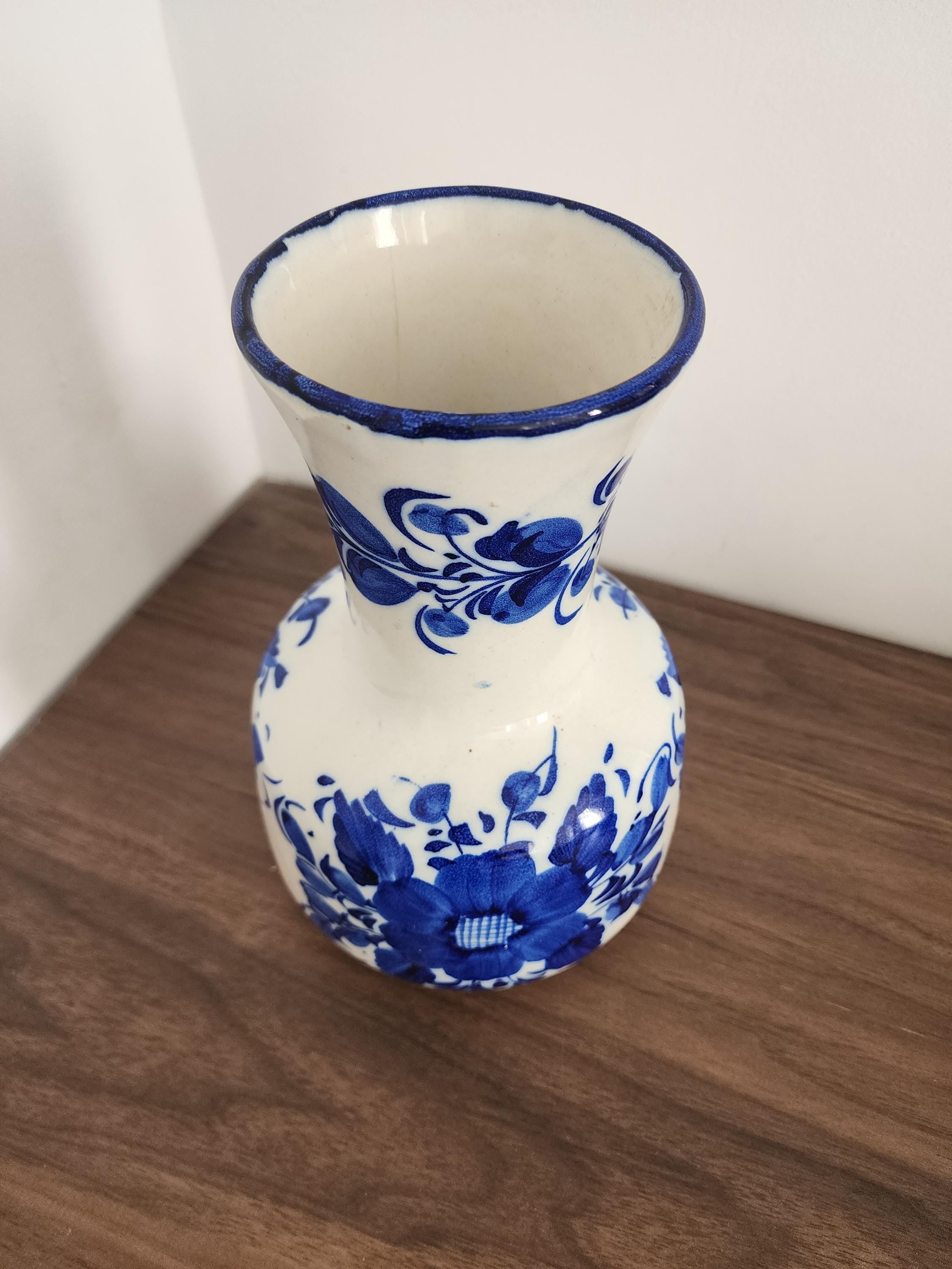 Vintage Blue and White Floral Vase | Delft-Style Ceramic Vase