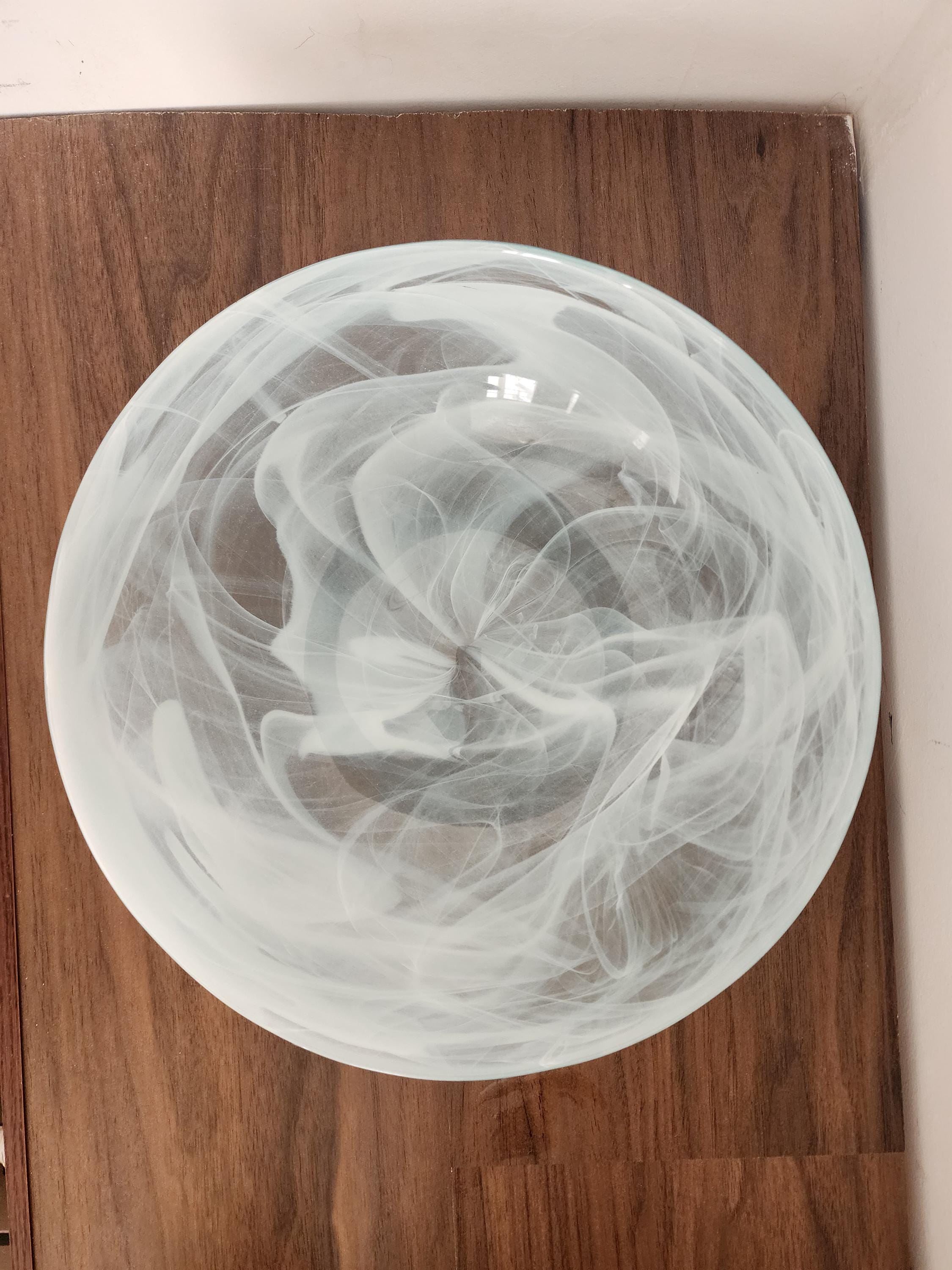 Vintage Swirled Glass Bowl White Smoke Pattern Centerpiece 11" (28cm) Decorative Heavy Art Glass Bowl Modern Minimalist Home Decor