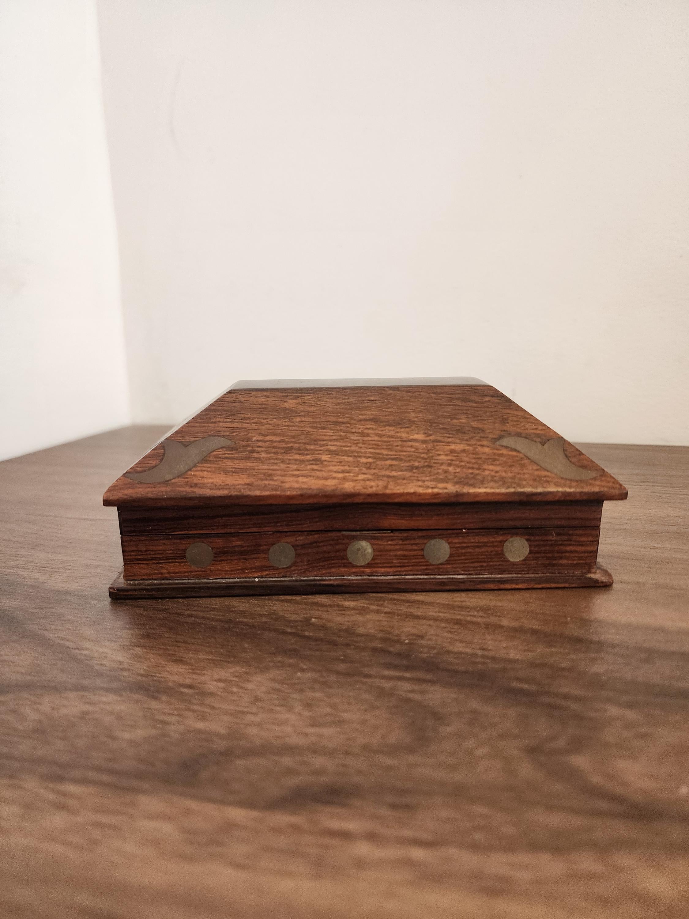 Vintage Wooden Box with Brass Inlay | Handcrafted Trinket or Jewelry Box