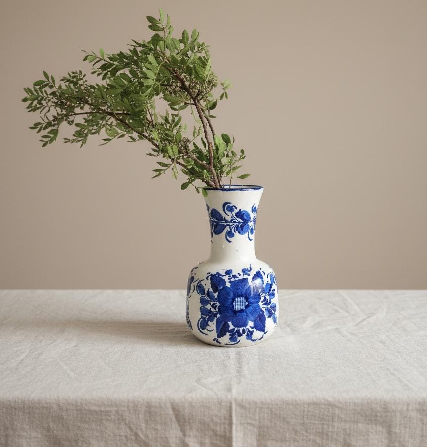 Vintage Blue and White Floral Vase