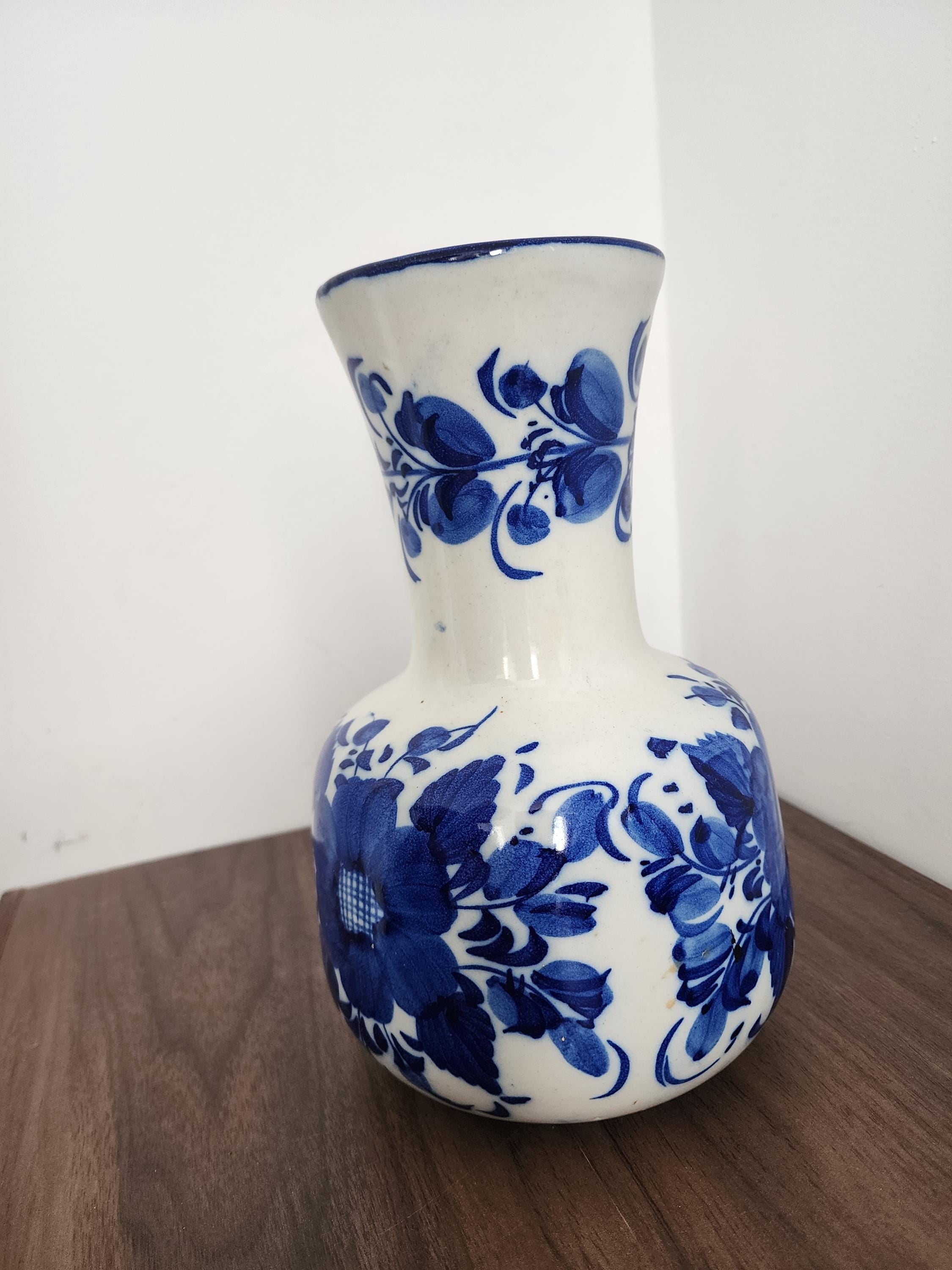 Vintage Blue and White Floral Vase | Delft-Style Ceramic Vase