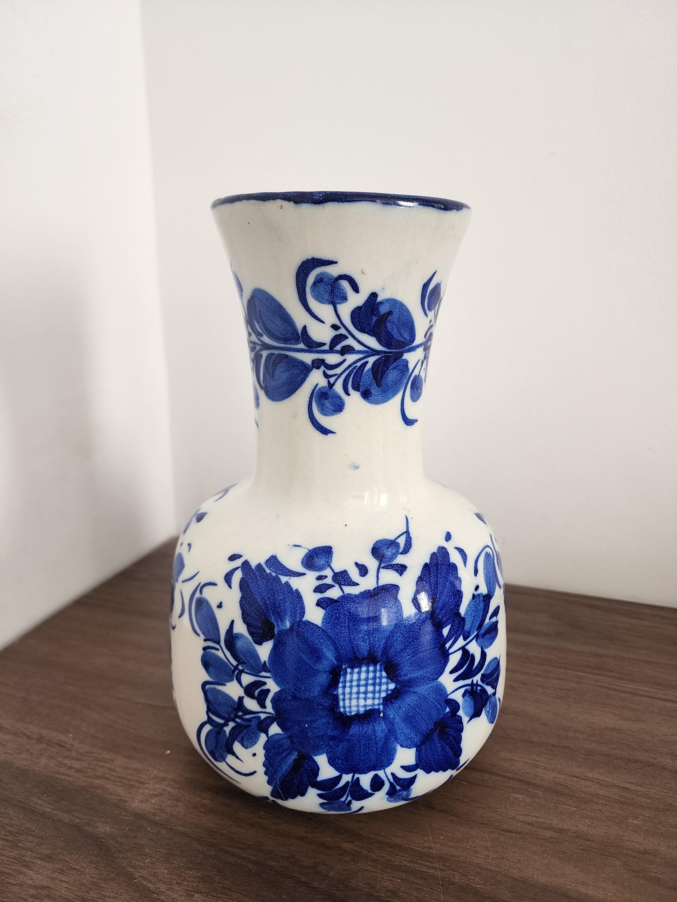 Vintage Blue and White Floral Vase | Delft-Style Ceramic Vase