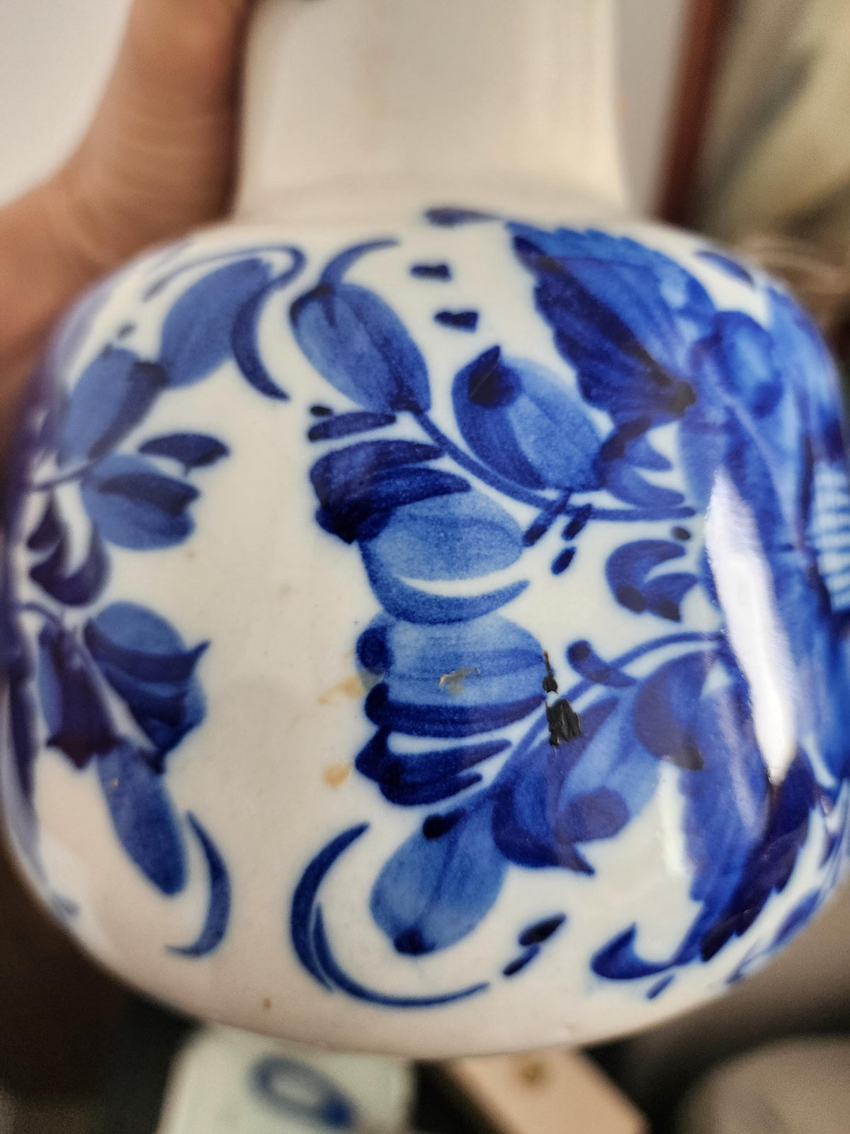 Vintage Blue and White Floral Vase | Delft-Style Ceramic Vase