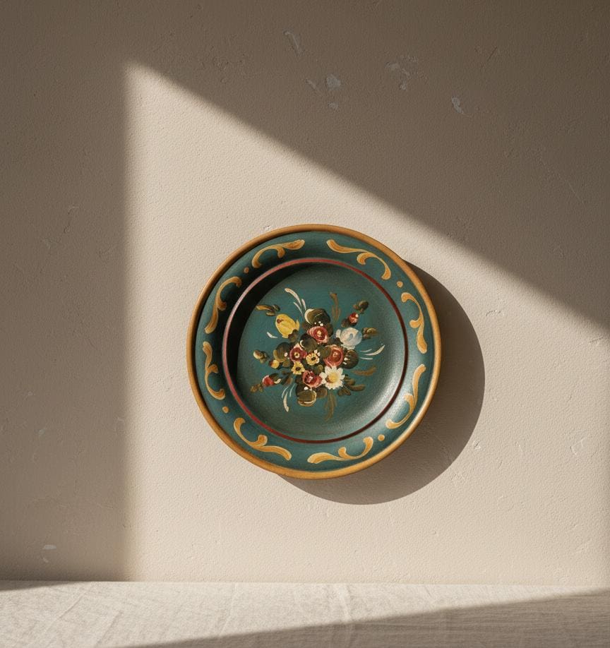 Vintage Swedish Hand Painted Wooden Plate