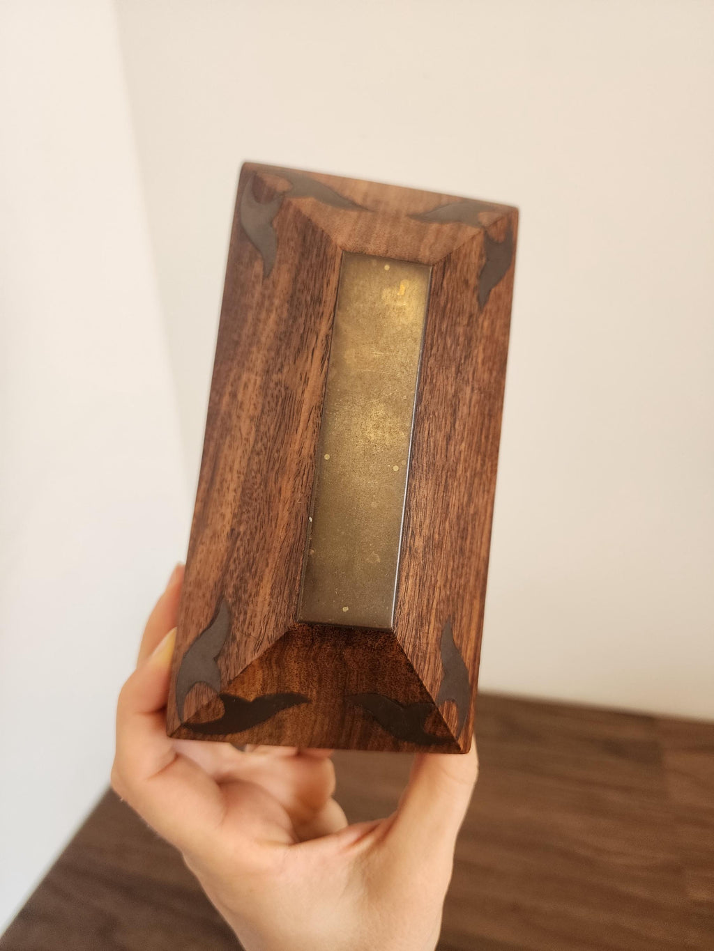 Vintage Wooden Box with Brass Inlay | Handcrafted Trinket or Jewelry Box