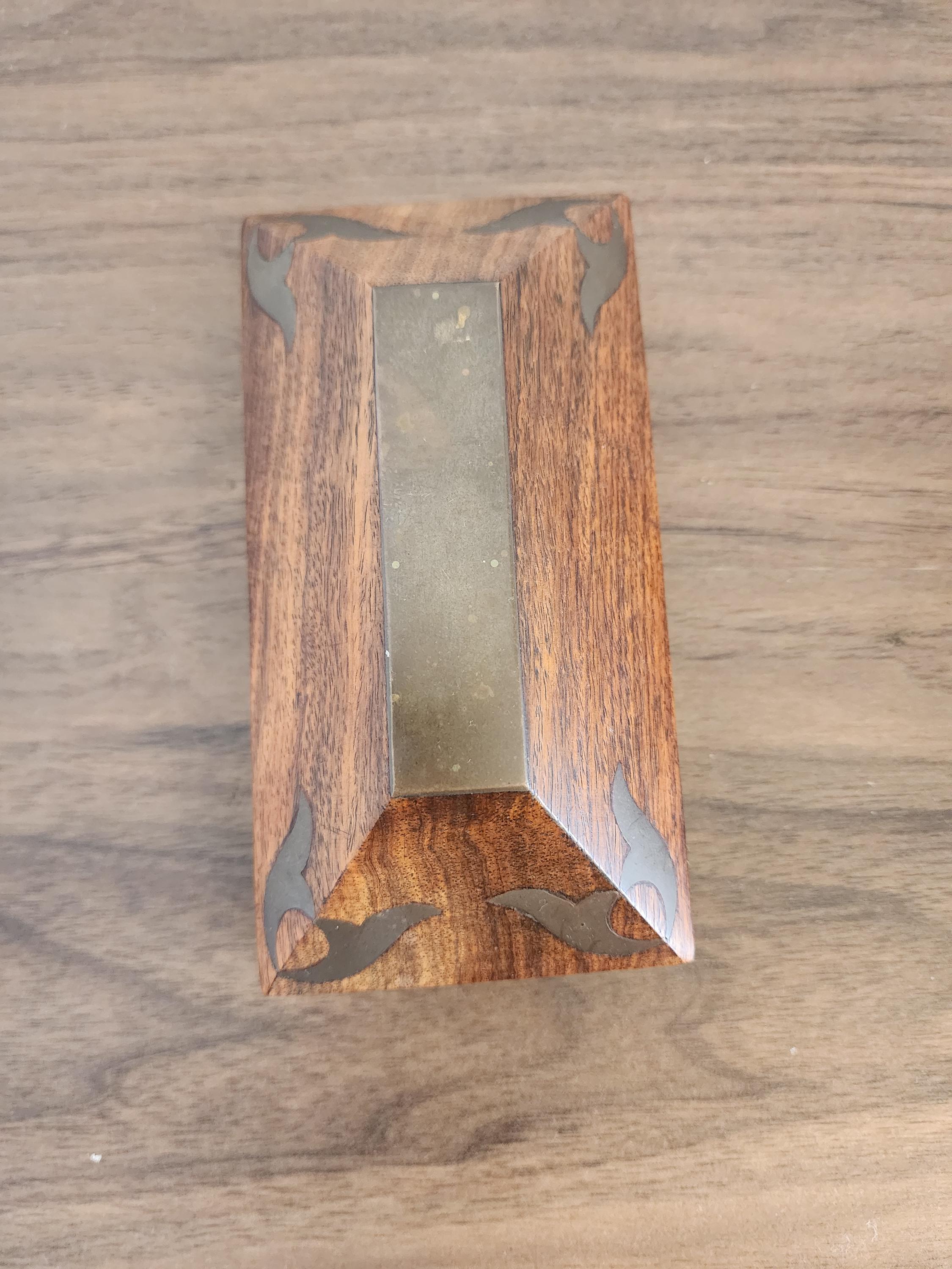 Vintage Wooden Box with Brass Inlay | Handcrafted Trinket or Jewelry Box