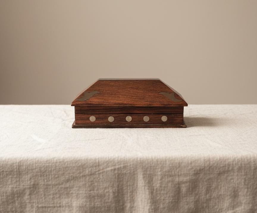 Vintage Wooden Box with Brass Inlay