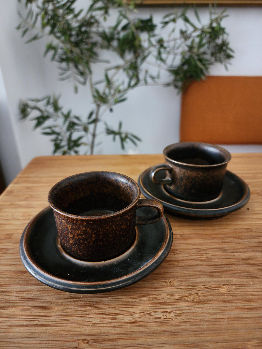 Arabia Ruska Espresso Set 12 Cups Saucers Coffee Pot Sugar Bowl Creamer Finland Ulla Procope Vintage Nordic Stoneware Midcentury