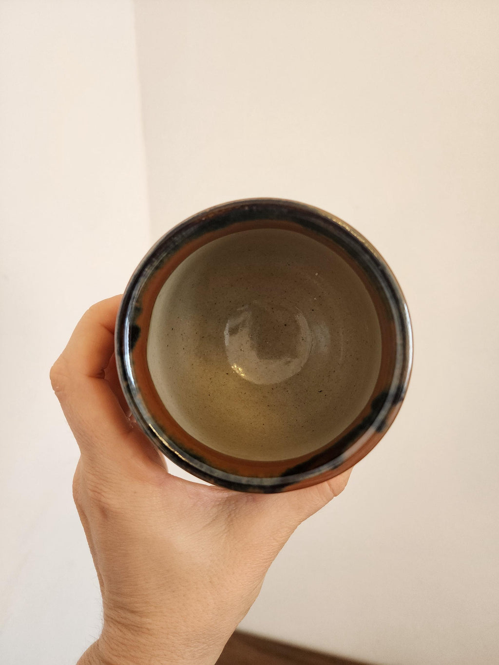 Japanese Studio Pottery Yunomi | Hand-Thrown Tea Cup with Brushwork Motif