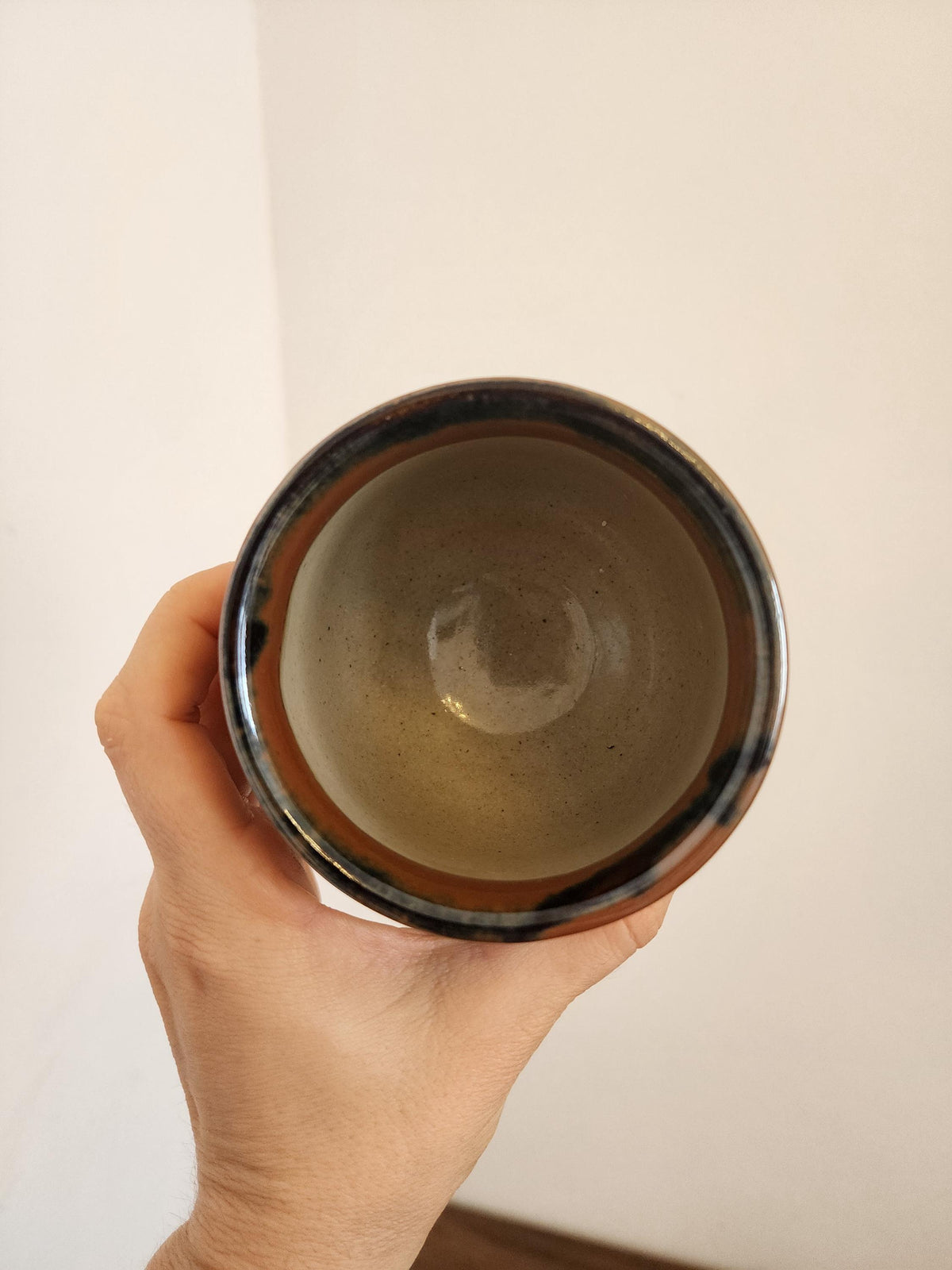 Japanese Studio Pottery Yunomi | Hand-Thrown Tea Cup with Brushwork Motif