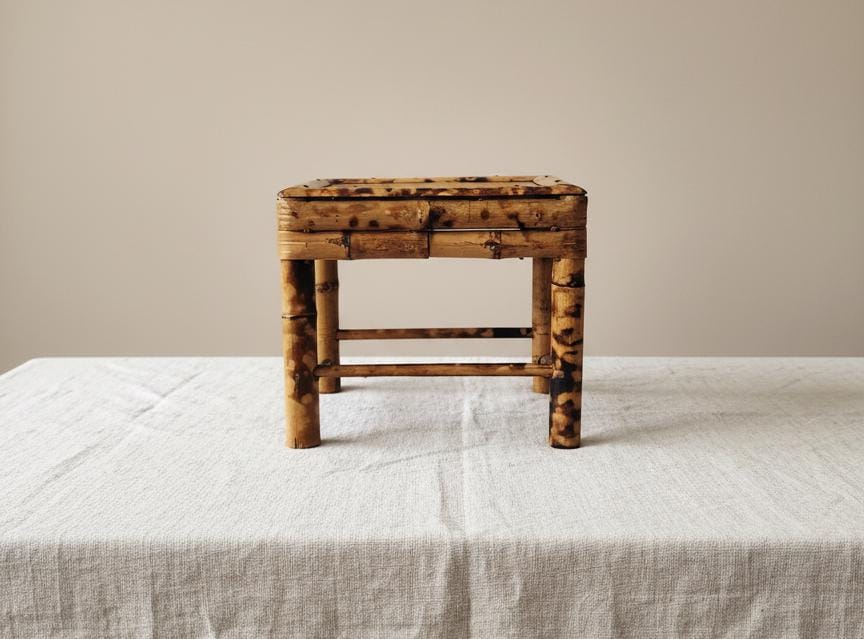 Vintage Tortoise Shell Bamboo Stool