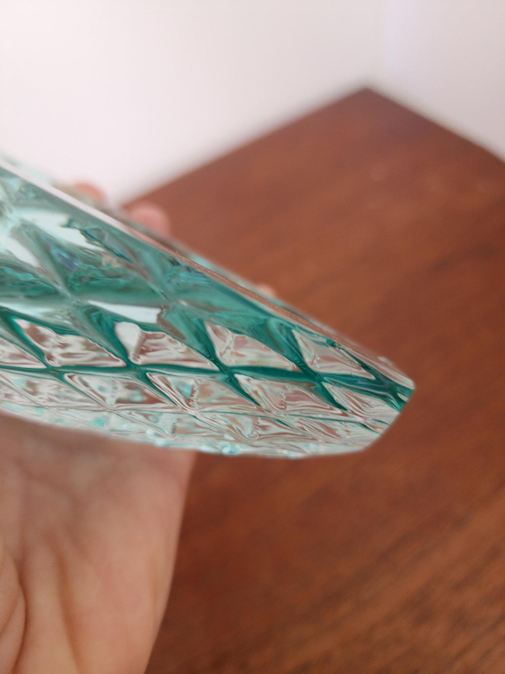 Vintage Aqua Pressed Glass Bowl, Mid Century Scandinavian Catchall Dish, Diamond Cut Glass Decor, Coastal Modern Accent