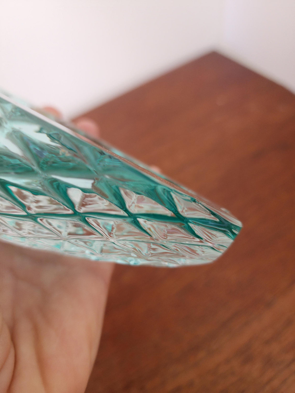 Vintage Aqua Pressed Glass Bowl, Mid Century Scandinavian Catchall Dish, Diamond Cut Glass Decor, Coastal Modern Accent