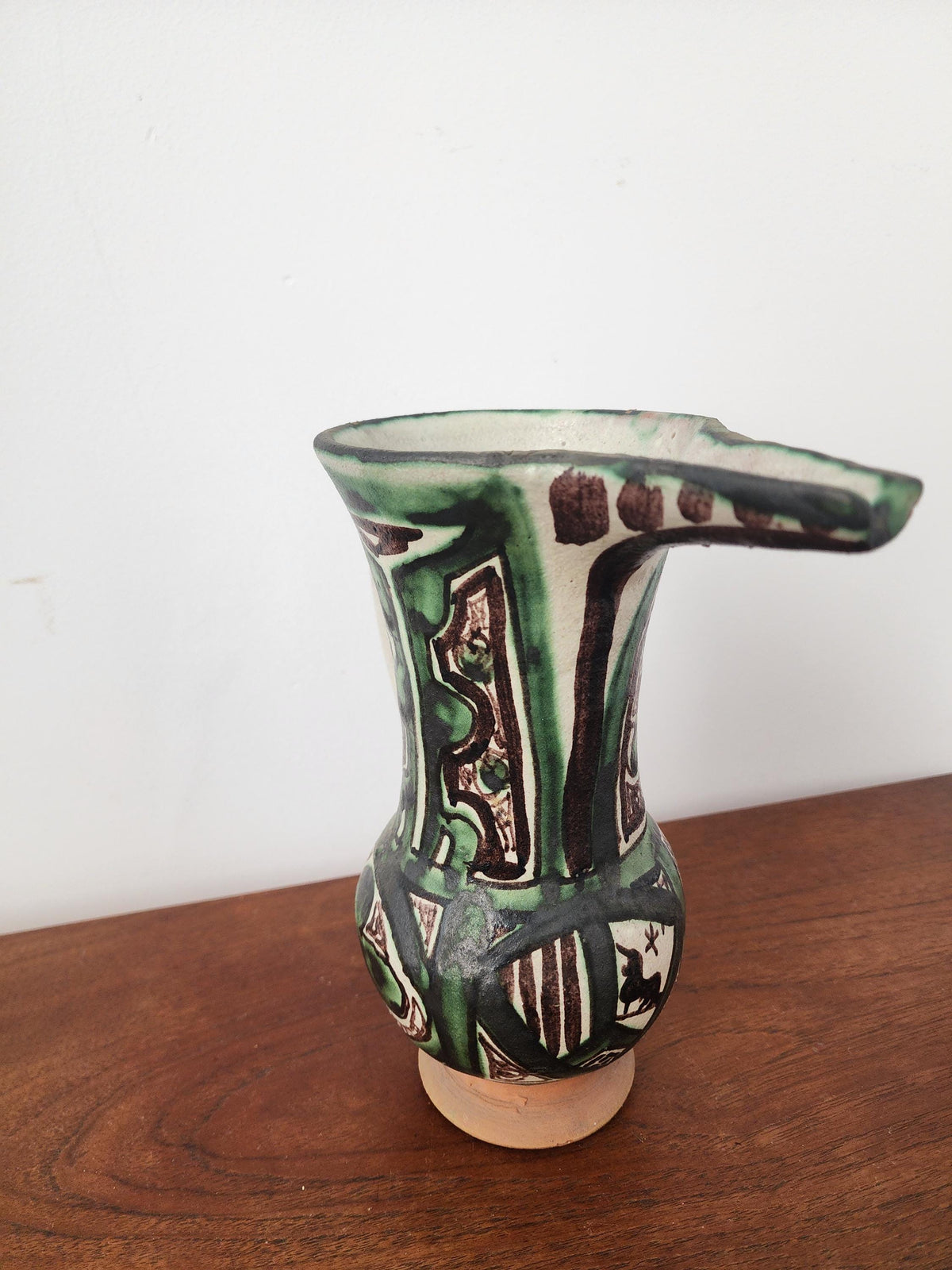 Vintage Punter Art Nouveau Pottery Pitcher, Hand Painted Green Terracotta Jug, Spanish Ceramic Vase, Collector Rustic Decor