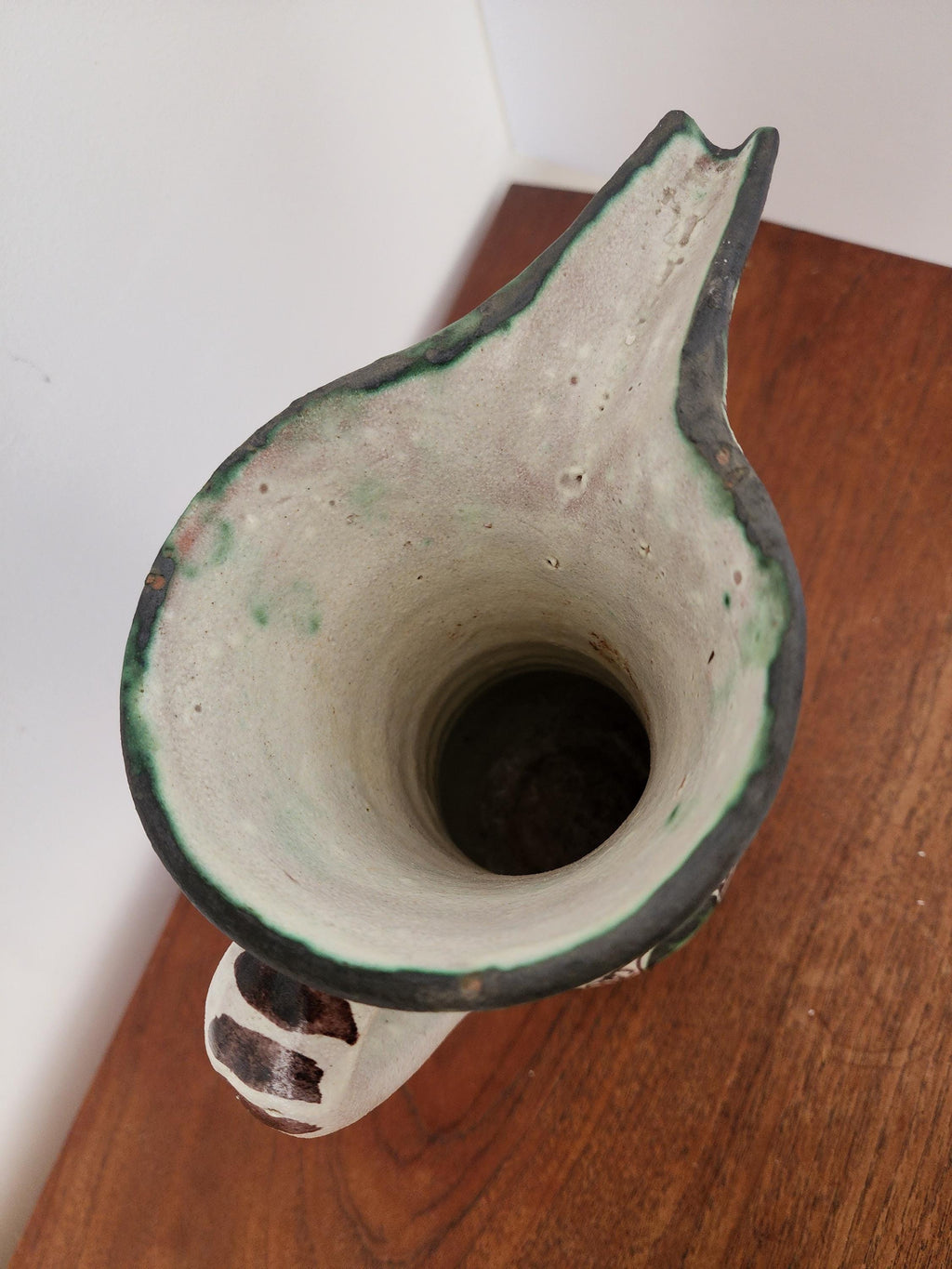 Vintage Punter Art Nouveau Pottery Pitcher, Hand Painted Green Terracotta Jug, Spanish Ceramic Vase, Collector Rustic Decor