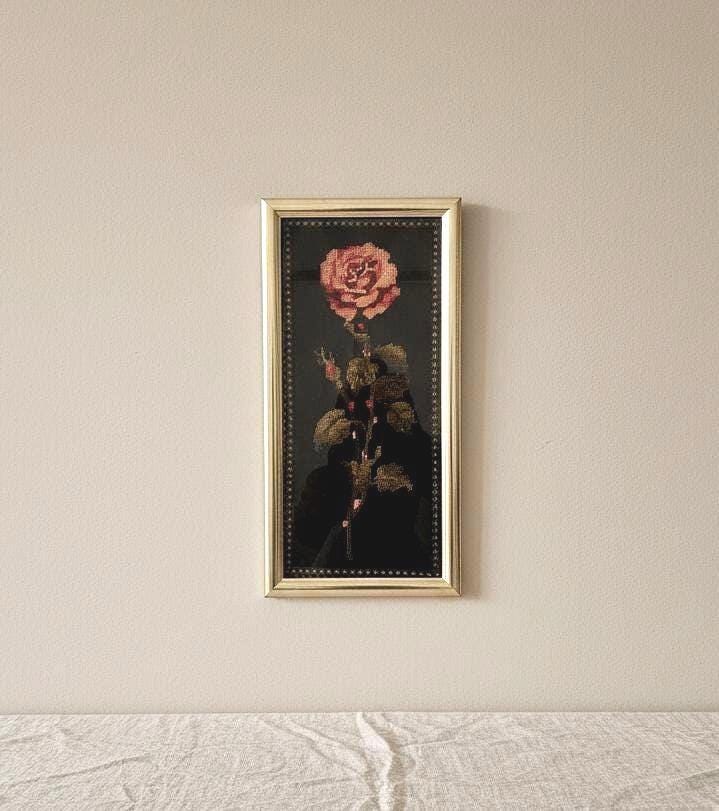 Vintage Rose Needlepoint Art