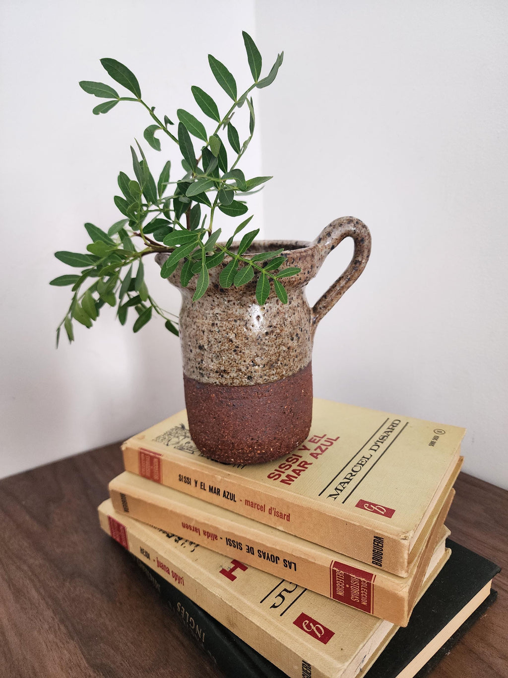 Rustic Studio Pottery Pitcher, Handcrafted Ceramic Jug, Wabi Sabi Speckled Stoneware Vase, Scandinavian Modern Earthy Decor