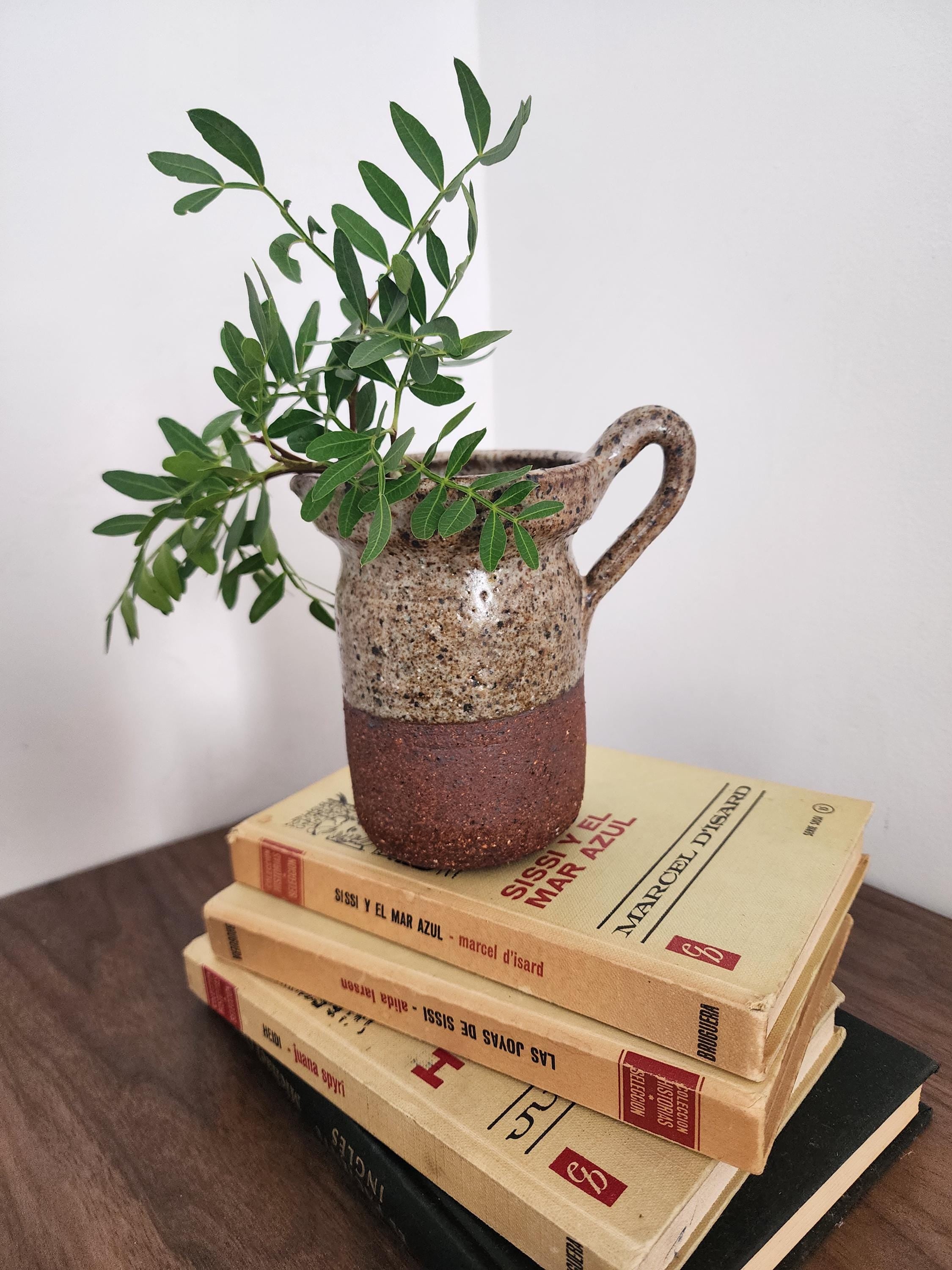 Rustic Studio Pottery Pitcher, Handcrafted Ceramic Jug, Wabi Sabi Speckled Stoneware Vase, Scandinavian Modern Earthy Decor