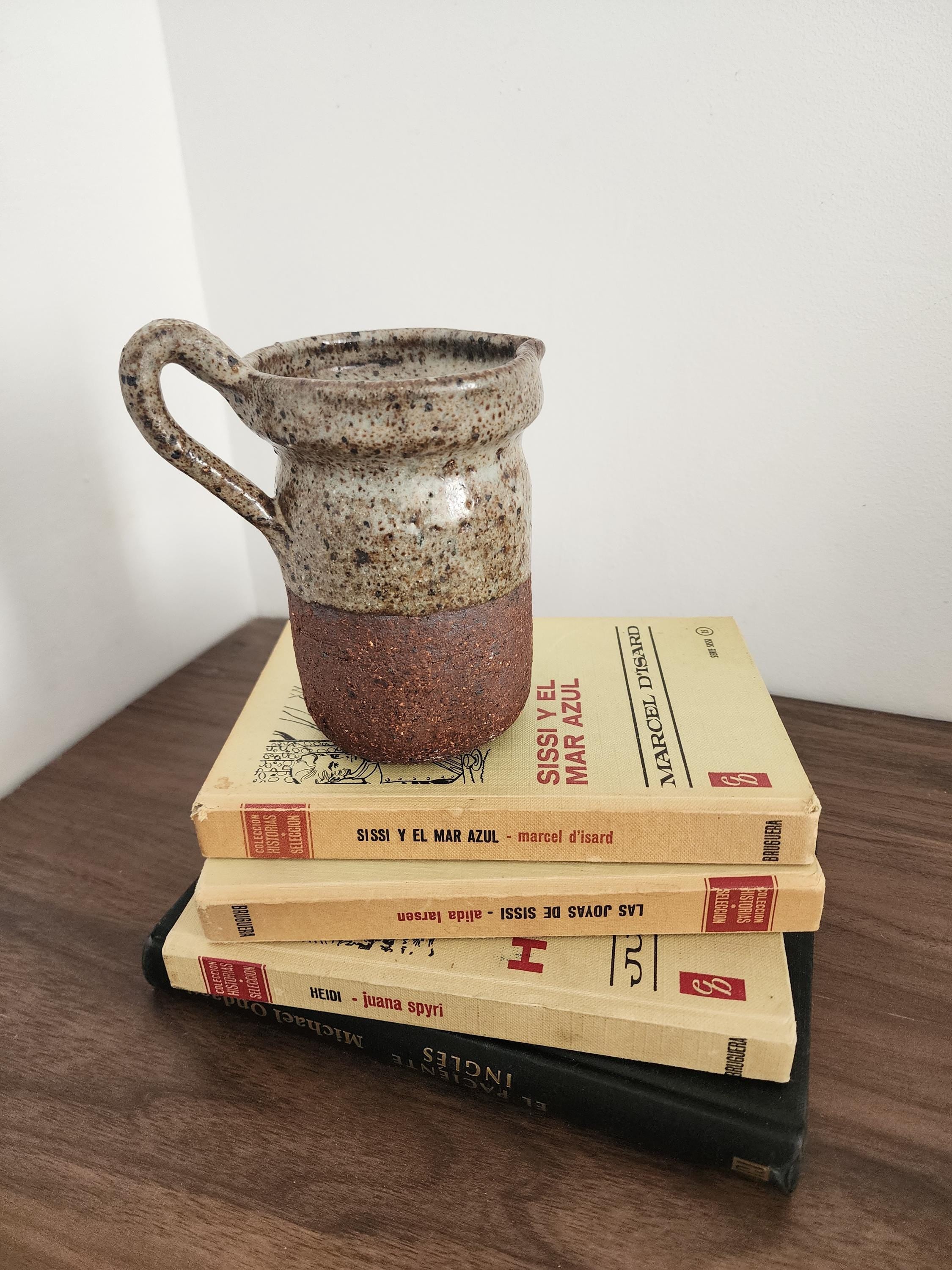 Rustic Studio Pottery Pitcher, Handcrafted Ceramic Jug, Wabi Sabi Speckled Stoneware Vase, Scandinavian Modern Earthy Decor