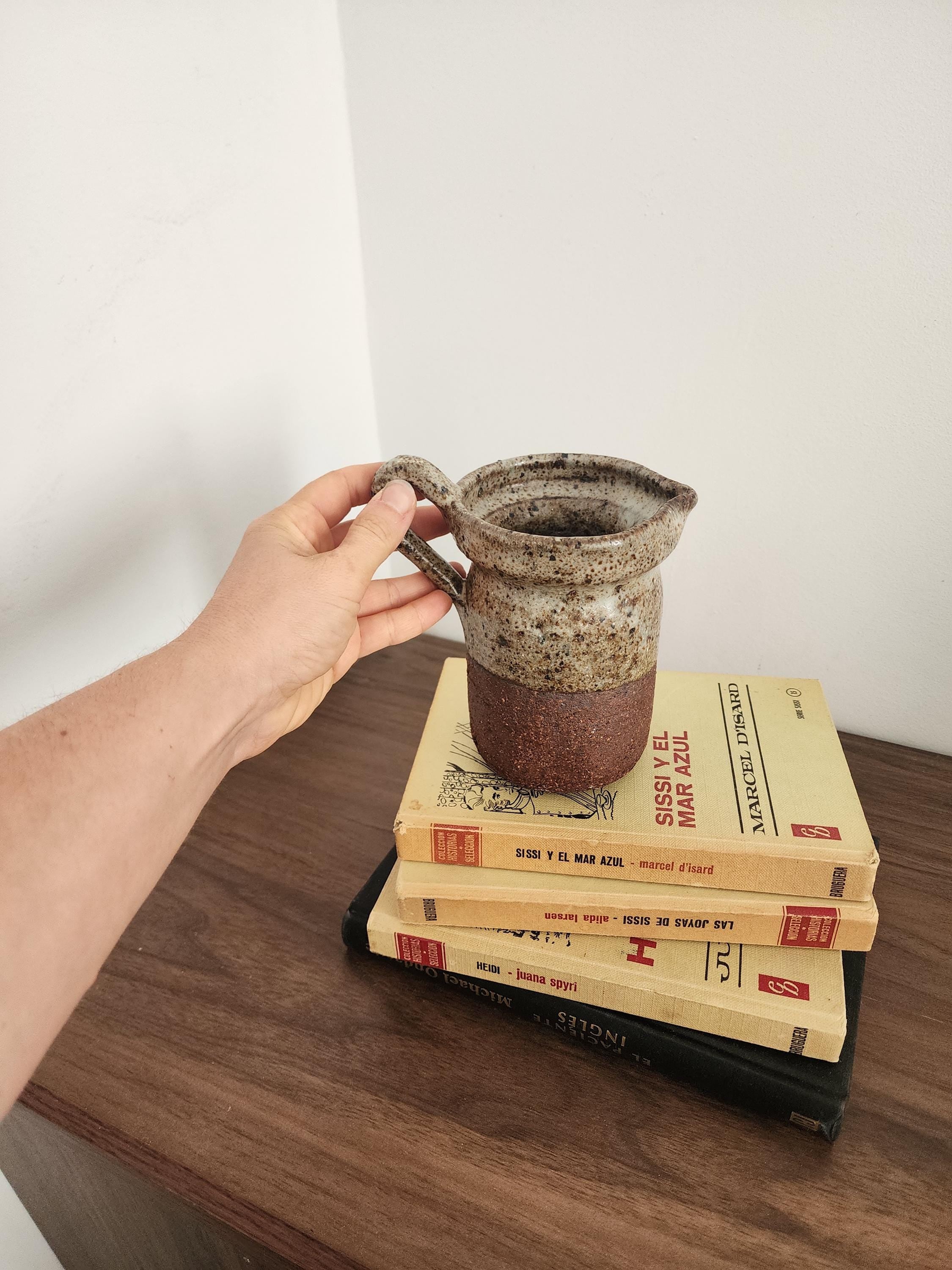 Rustic Studio Pottery Pitcher, Handcrafted Ceramic Jug, Wabi Sabi Speckled Stoneware Vase, Scandinavian Modern Earthy Decor