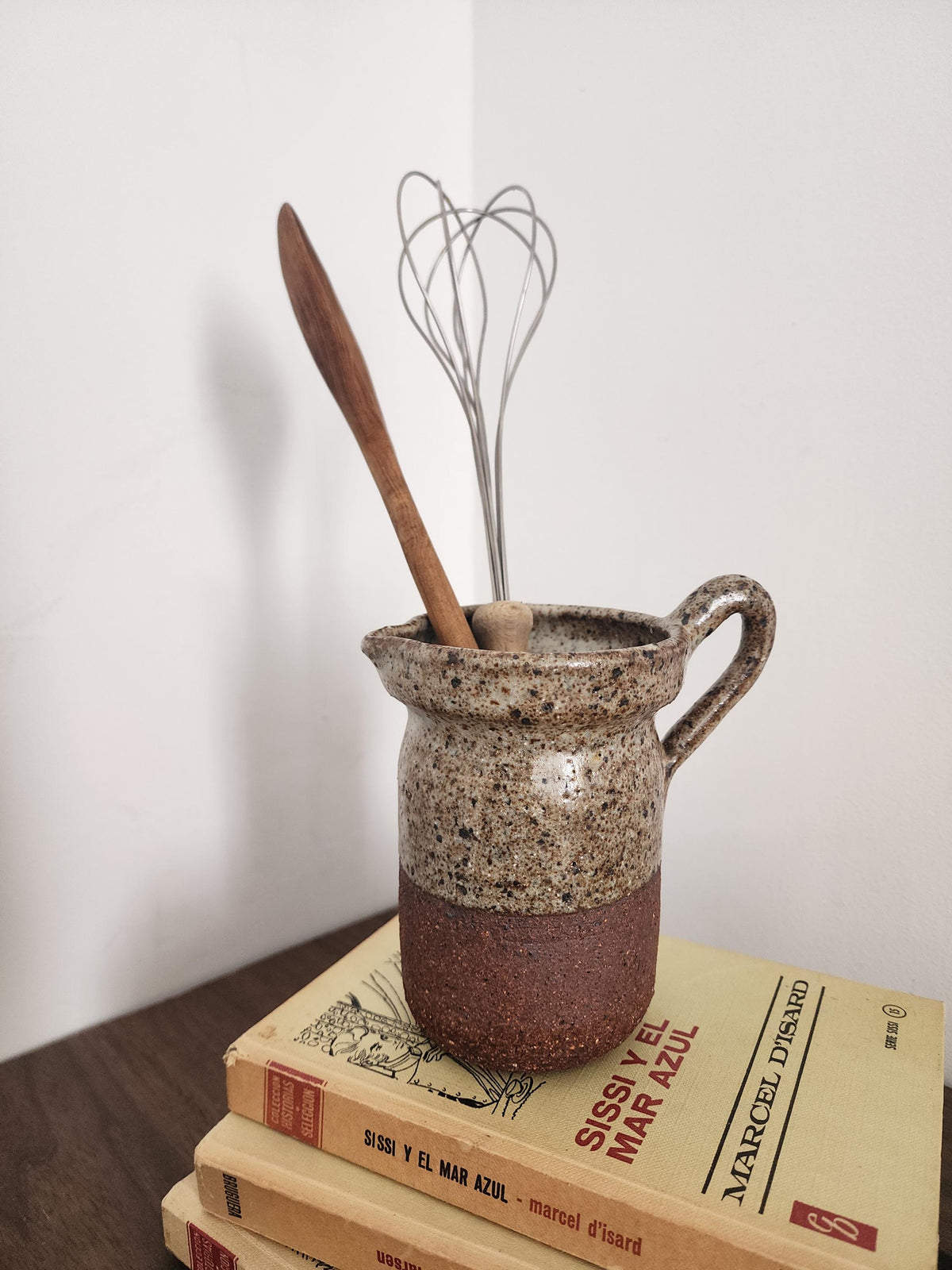 Rustic Studio Pottery Pitcher, Handcrafted Ceramic Jug, Wabi Sabi Speckled Stoneware Vase, Scandinavian Modern Earthy Decor