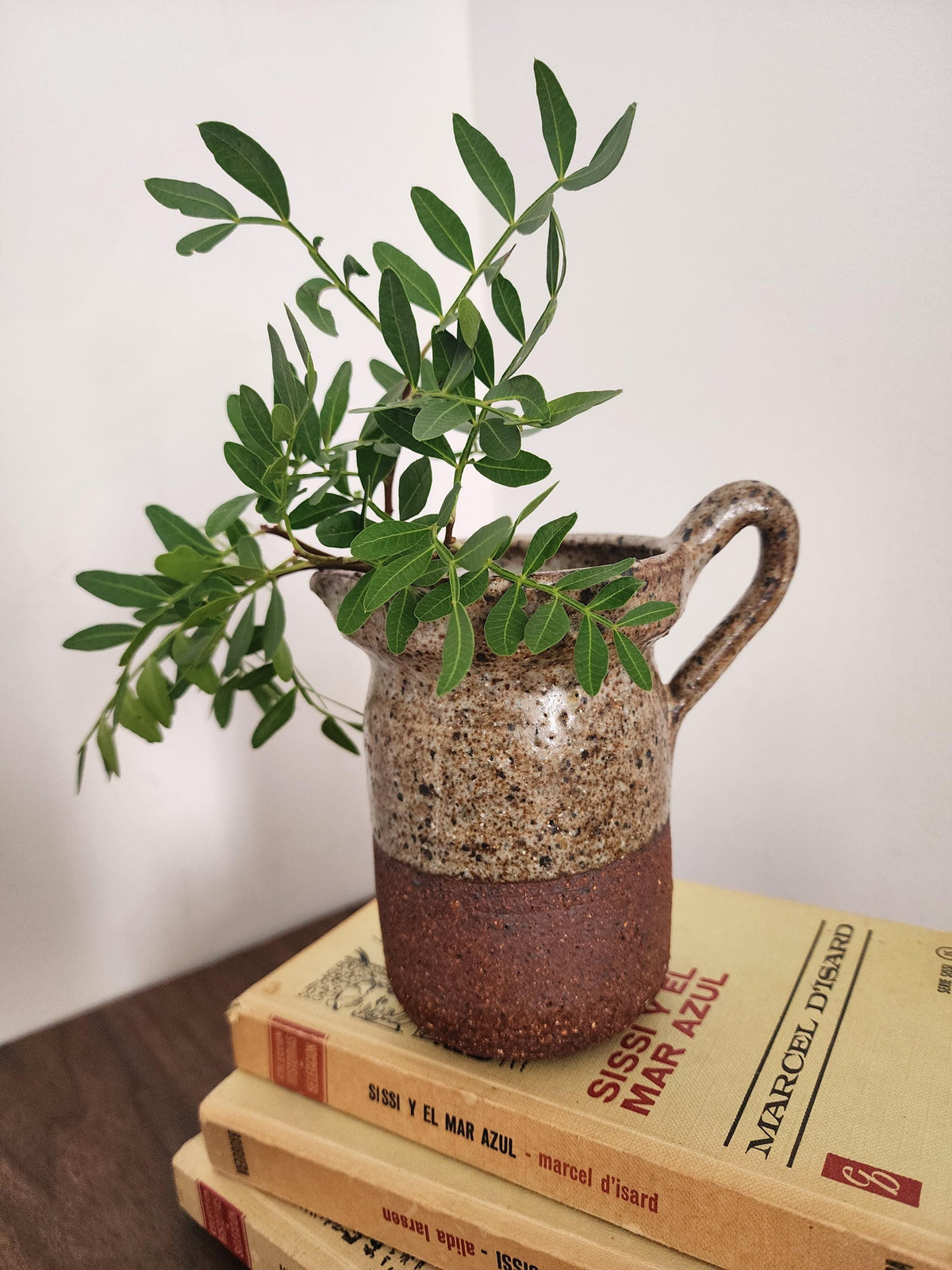 Rustic Studio Pottery Pitcher, Handcrafted Ceramic Jug, Wabi Sabi Speckled Stoneware Vase, Scandinavian Modern Earthy Decor