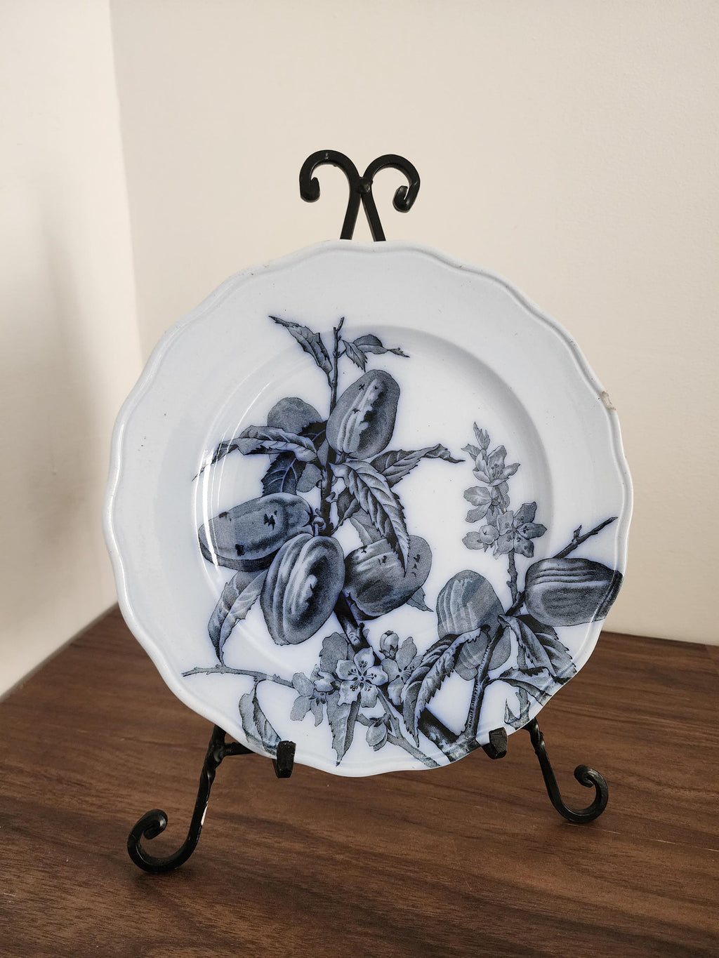 Antique 1873 BWM  Co Punch Plate, 9.5" Blue & White Transferware Wall Plate, English Botanical Ironstone, French Country Decor