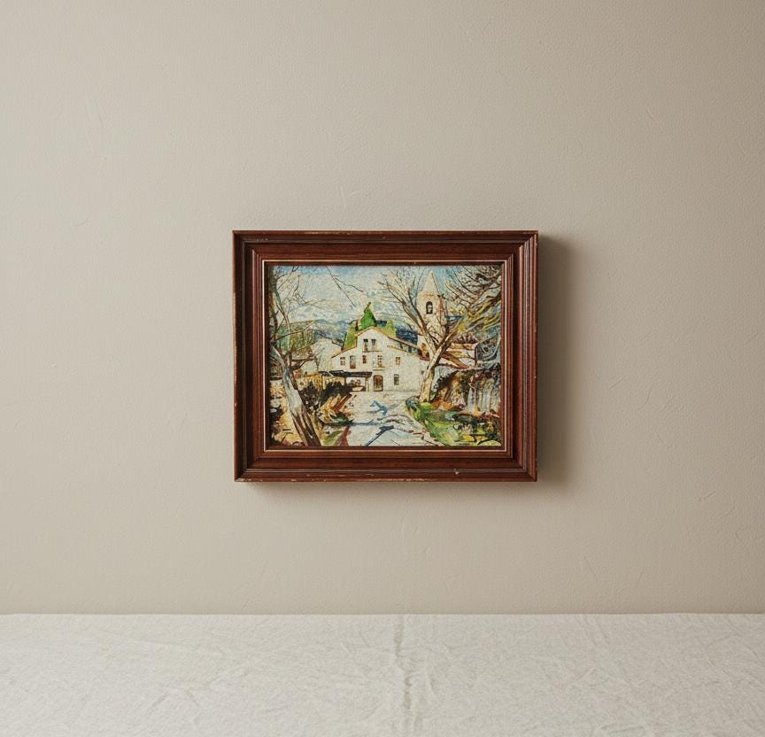 Vintage European Village Oil Painting
