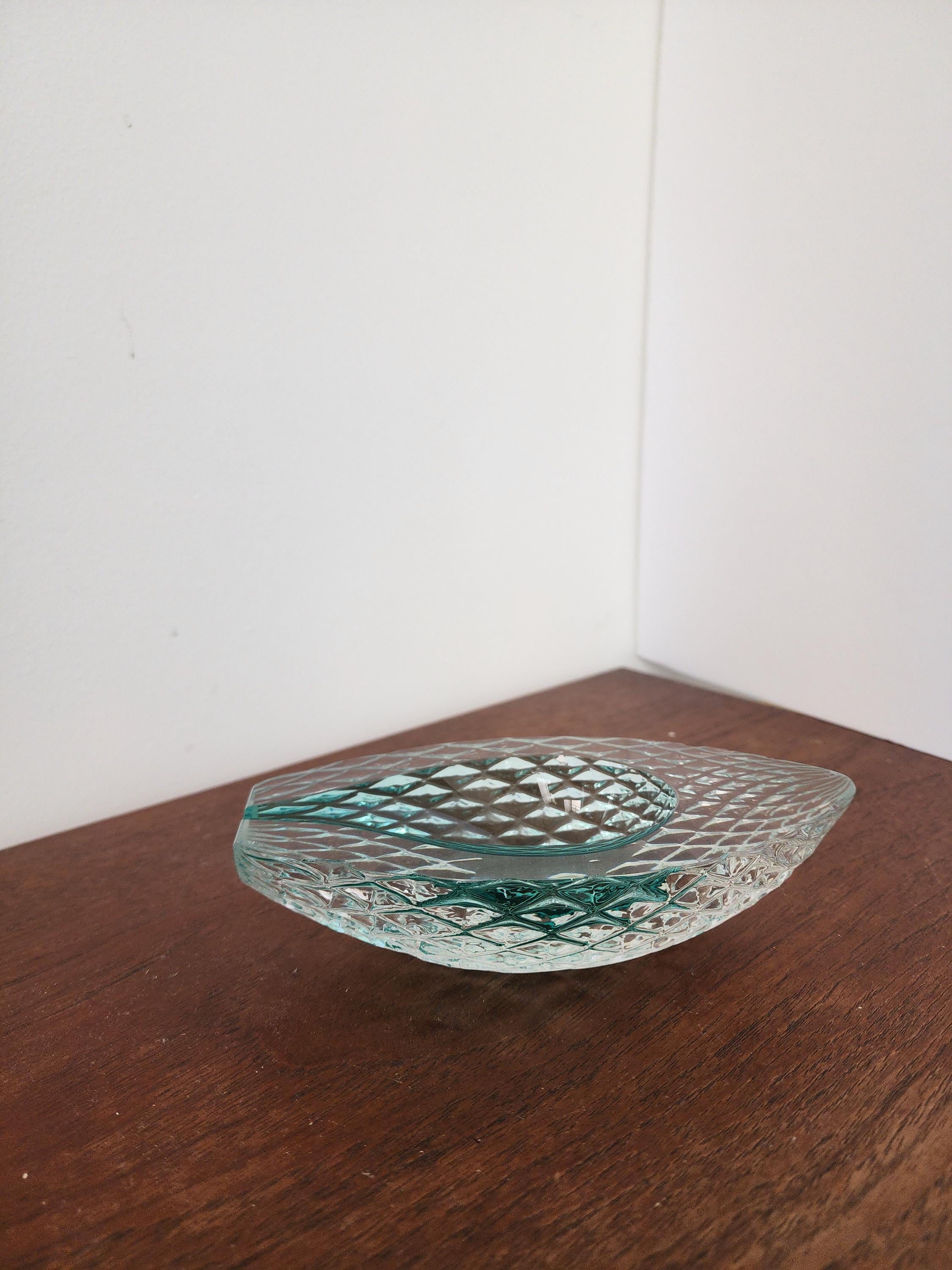 Vintage Aqua Pressed Glass Bowl, Mid Century Scandinavian Catchall Dish, Diamond Cut Glass Decor, Coastal Modern Accent