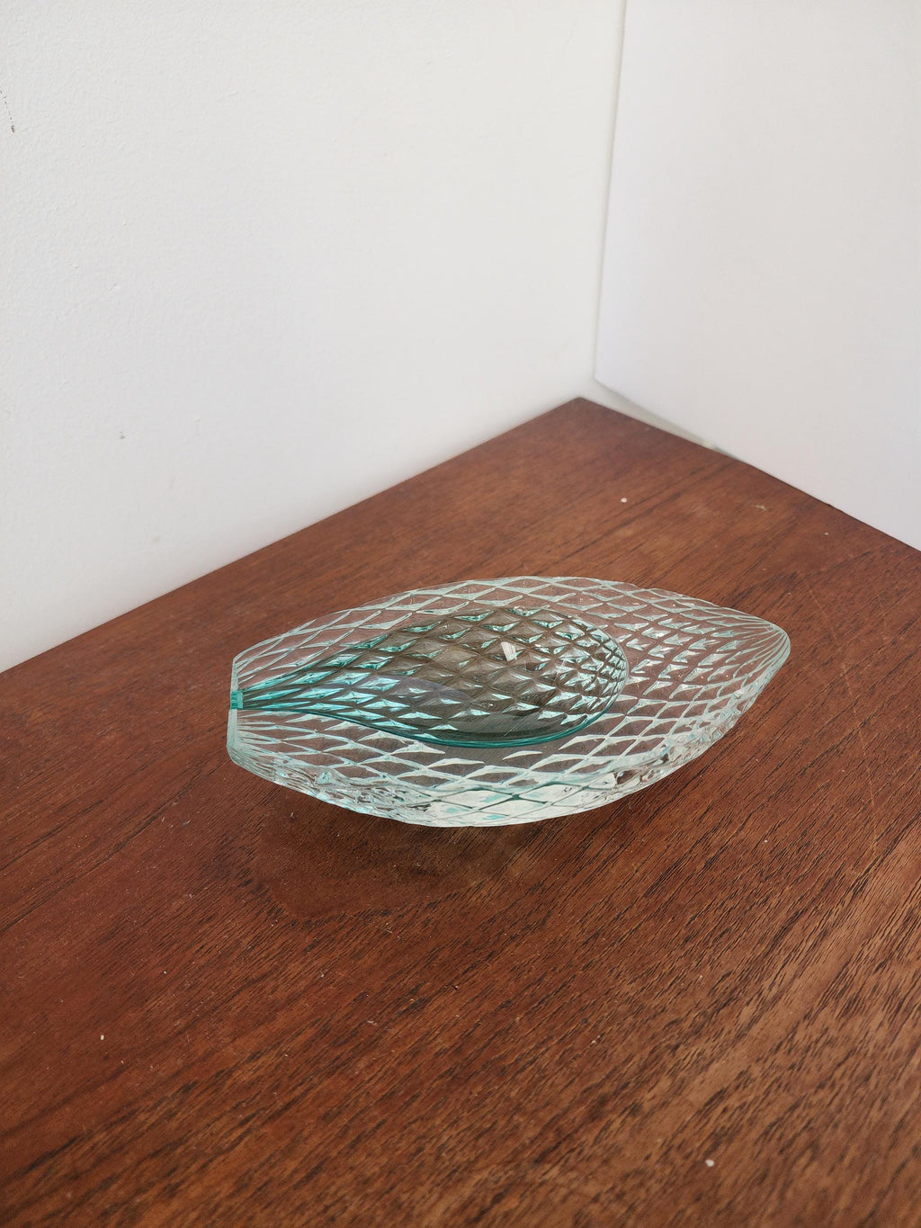 Vintage Aqua Pressed Glass Bowl, Mid Century Scandinavian Catchall Dish, Diamond Cut Glass Decor, Coastal Modern Accent