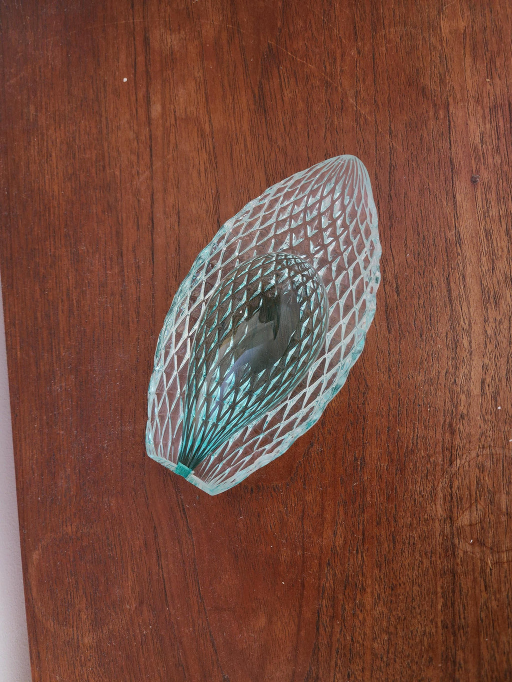 Vintage Aqua Pressed Glass Bowl, Mid Century Scandinavian Catchall Dish, Diamond Cut Glass Decor, Coastal Modern Accent