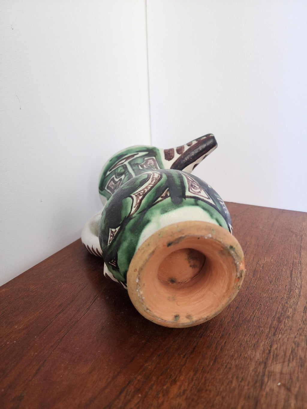 Vintage Punter Art Nouveau Pottery Pitcher, Hand Painted Green Terracotta Jug, Spanish Ceramic Vase, Collector Rustic Decor