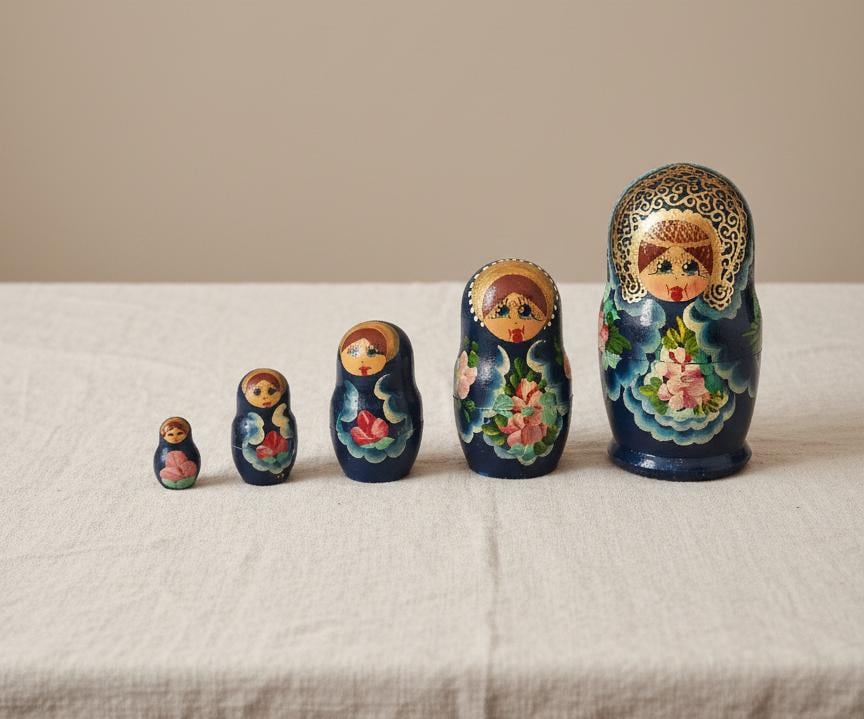 Vintage Blue Matryoshka Doll Set