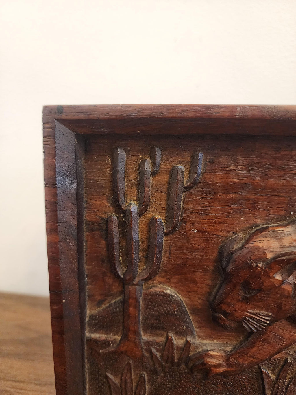 Vintage Hand Carved Wood Panther Relief, Mid Century Wall Art, Rustic Animal Plaque, Jungle Decor, Folk Art Wall Hanging