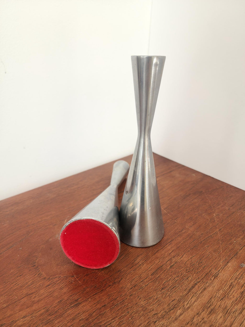 Heavy Modernist Metal Candlestick Holders, Brushed Silver Taper Stands, Heavy Sculptural Candle Holders Pair, Contemporary Table Decor