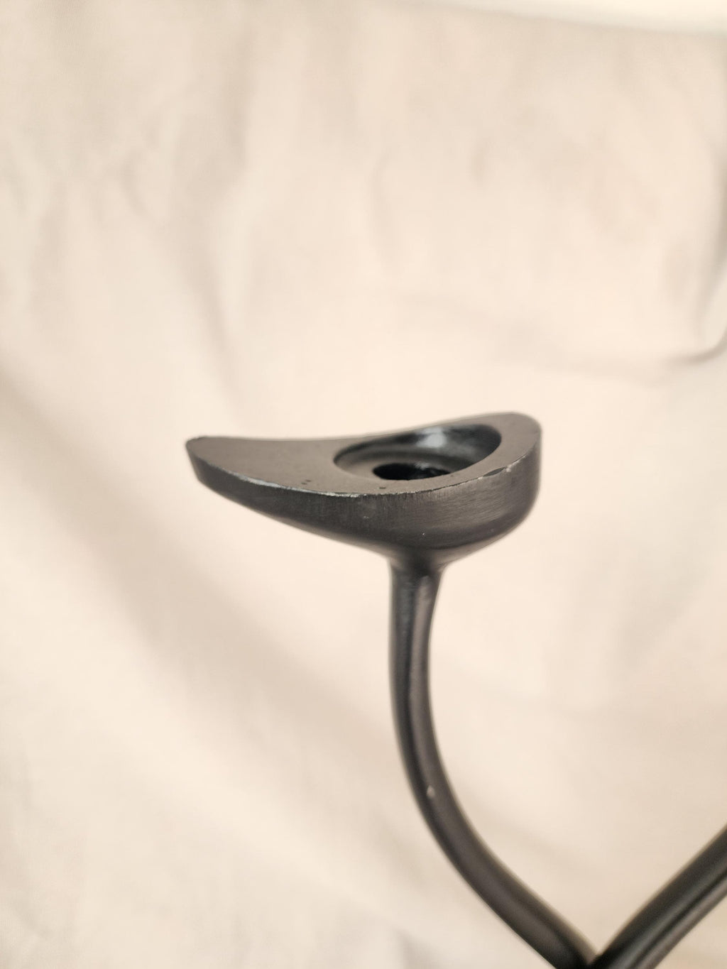 Black Metal Sculptural Candle Holder, Welch Stamped Double Arm Candlestick, Heavy Modernist Centerpiece, MCM Black Decor