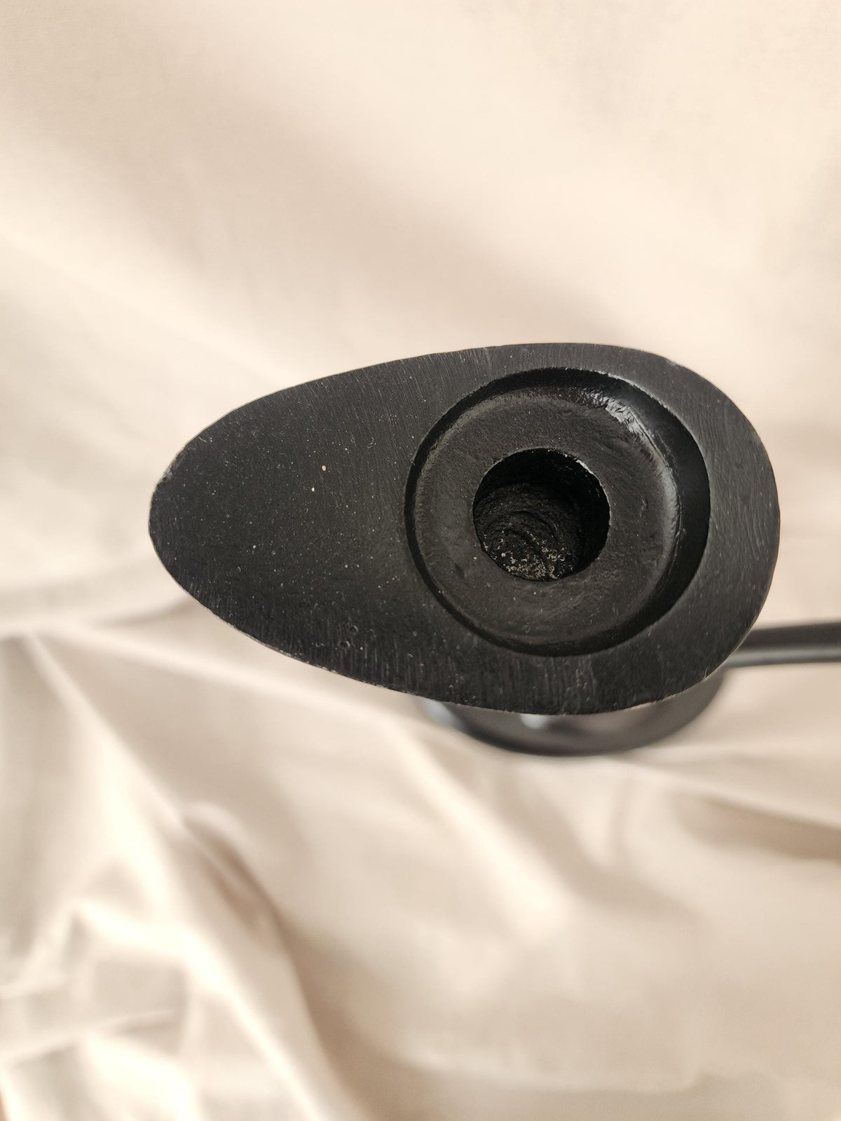 Black Metal Sculptural Candle Holder, Welch Stamped Double Arm Candlestick, Heavy Modernist Centerpiece, MCM Black Decor