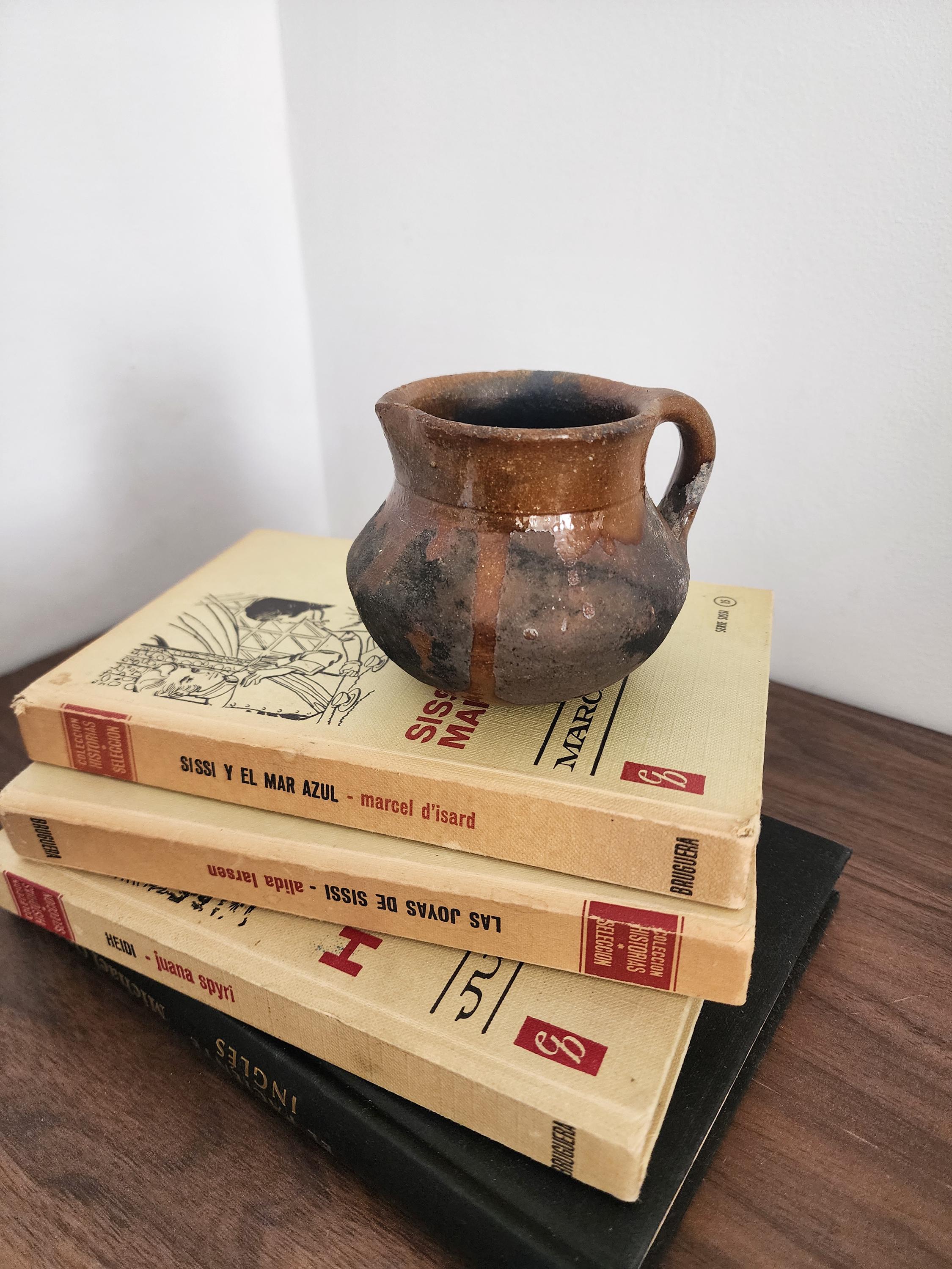 Miniature Spanish Clay Pot, Rustic Handmade Terracotta Jug, Tiny Ceramic Vessel, Folk Art Pottery Decor Collectible