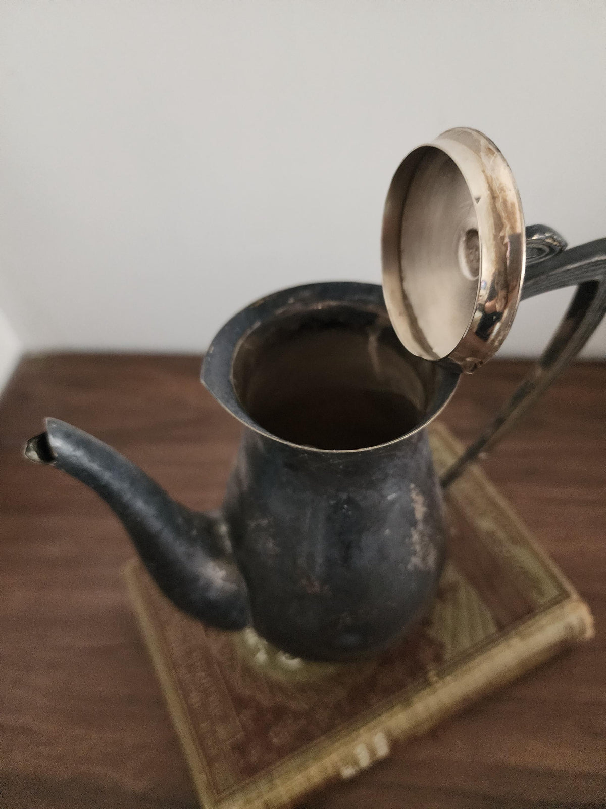 Art Nouveau Silver Plated Teapot, Vintage Patina Coffee Pot, Tarnished Metal Serving Pot, Antique Style Kitchen Decor