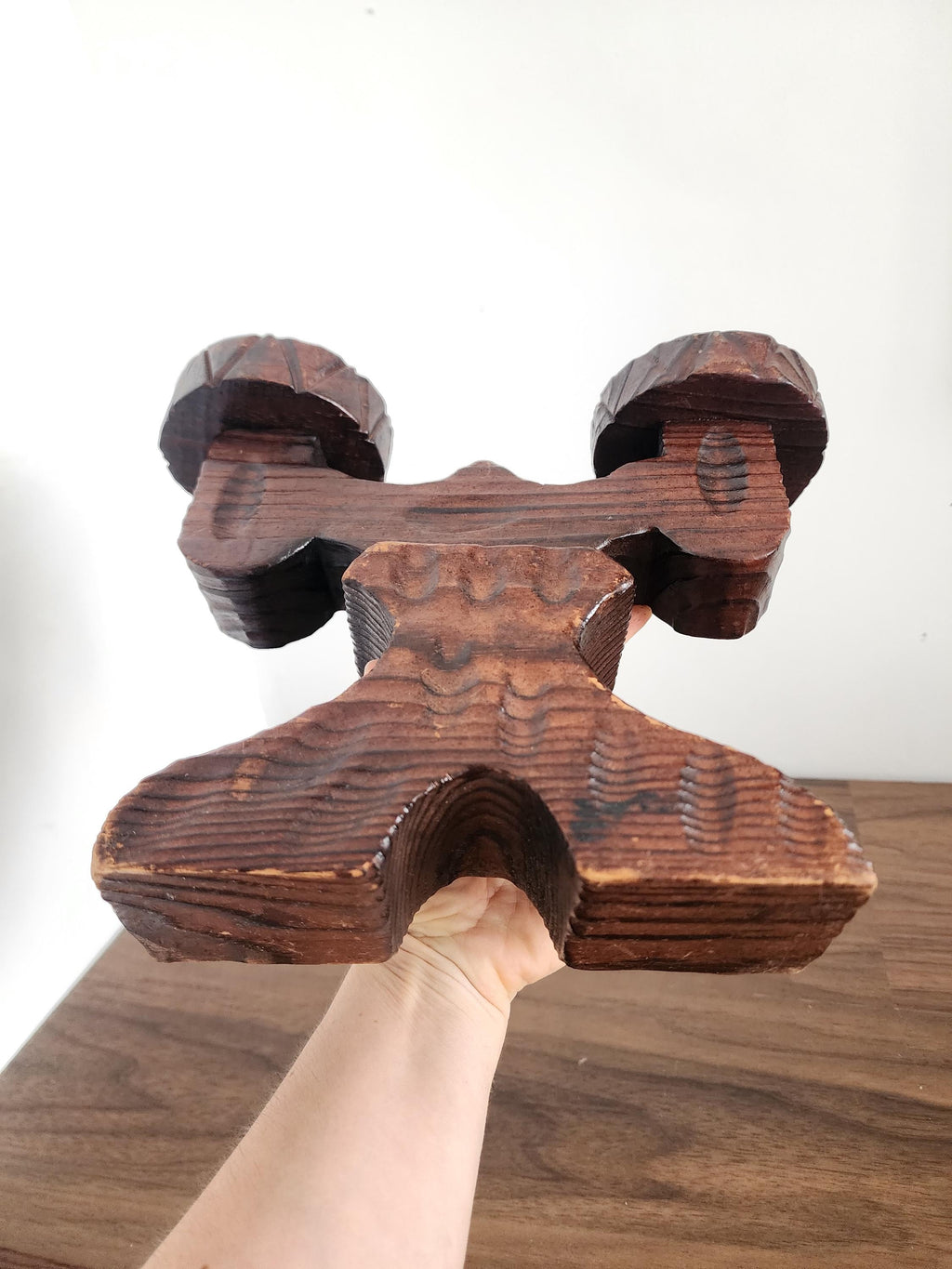 Spanish Wooden Candelabra, Hand Carved Double Candle Holder, Rustic Folk Art Decor, Vintage Wood Candle Stand