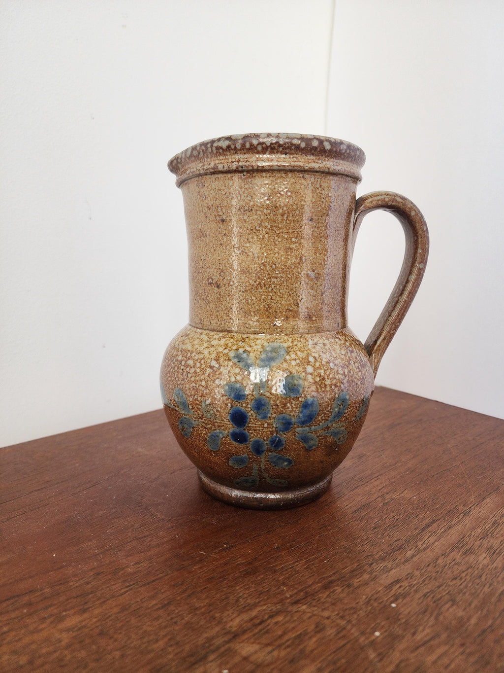 Rustic Brown Pottery Jug, Vintage Glazed Pitcher, Handmade Ceramic Vase, Folk Art Stoneware, Country Cottage Decor