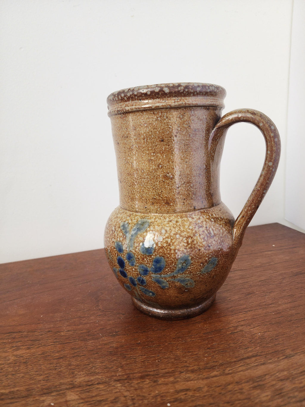 Rustic Brown Pottery Jug, Vintage Glazed Pitcher, Handmade Ceramic Vase, Folk Art Stoneware, Country Cottage Decor