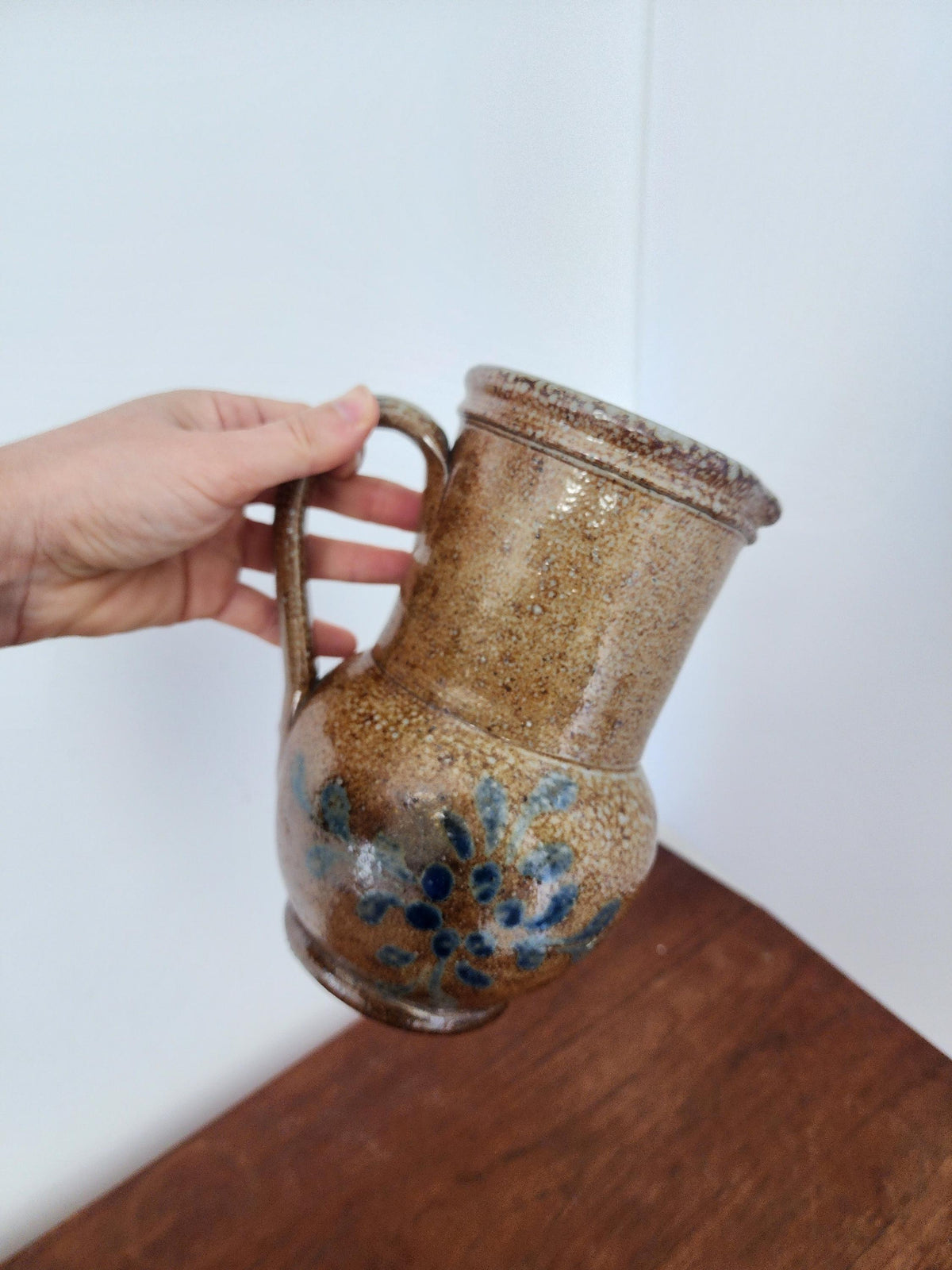 Rustic Brown Pottery Jug, Vintage Glazed Pitcher, Handmade Ceramic Vase, Folk Art Stoneware, Country Cottage Decor