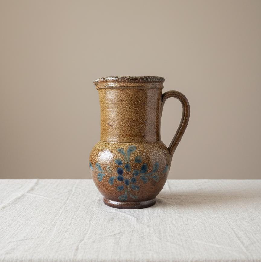 Vintage Rustic Brown Pottery Jug
