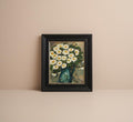 Vintage Floral Oil Painting in Black Wooden Frame, Textured Daisy Artwork