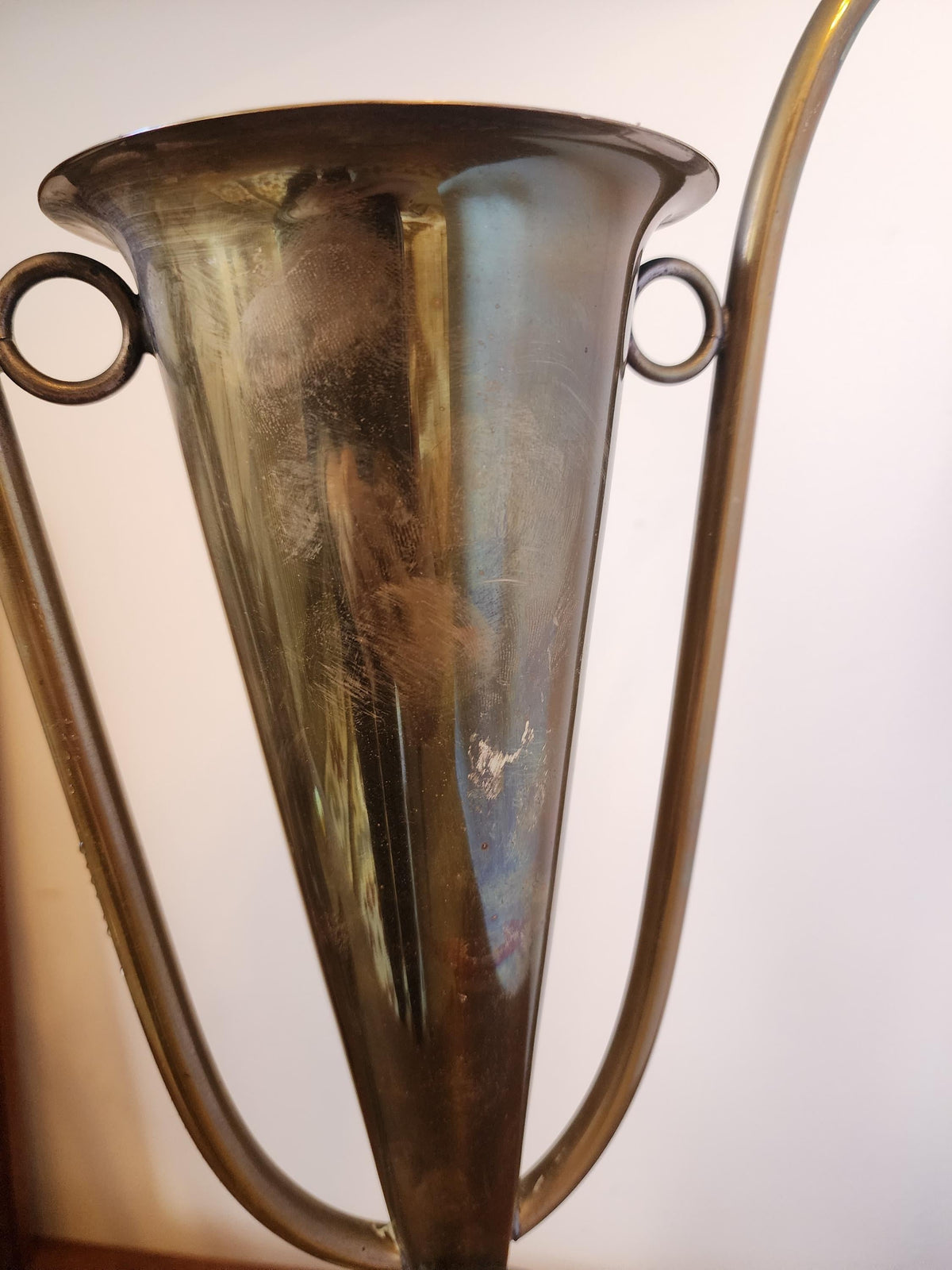 Vintage Brass Trophy with Black Turned Wood Base – Mid Century Decorative Award Sculpture, Collectible Statement Decor, 17.5” Tall